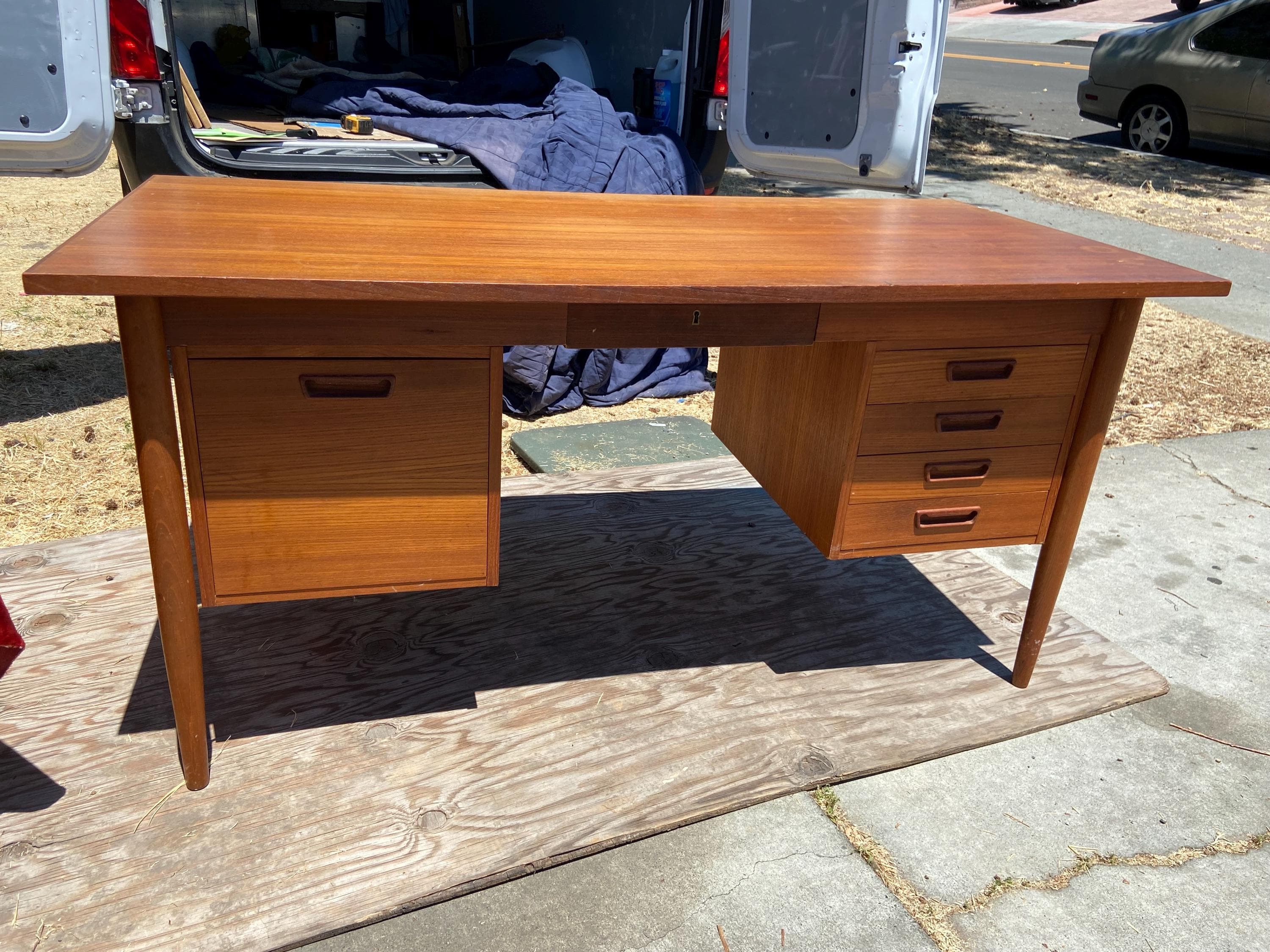 vintage mid century modern Danish teak desk - Image 1