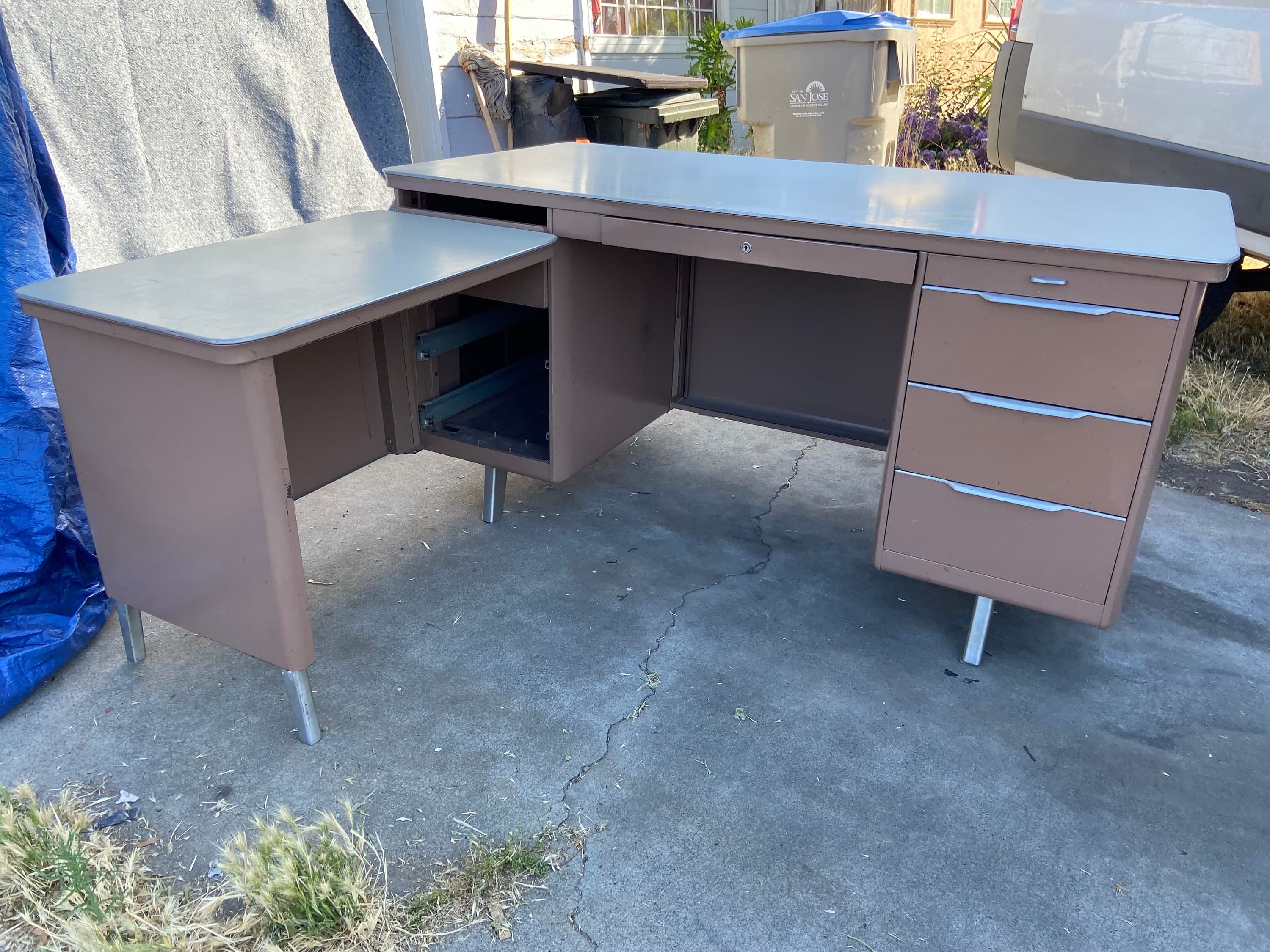 General fireproofing company vintage metal tanker desk with extension - Thumbnail 8