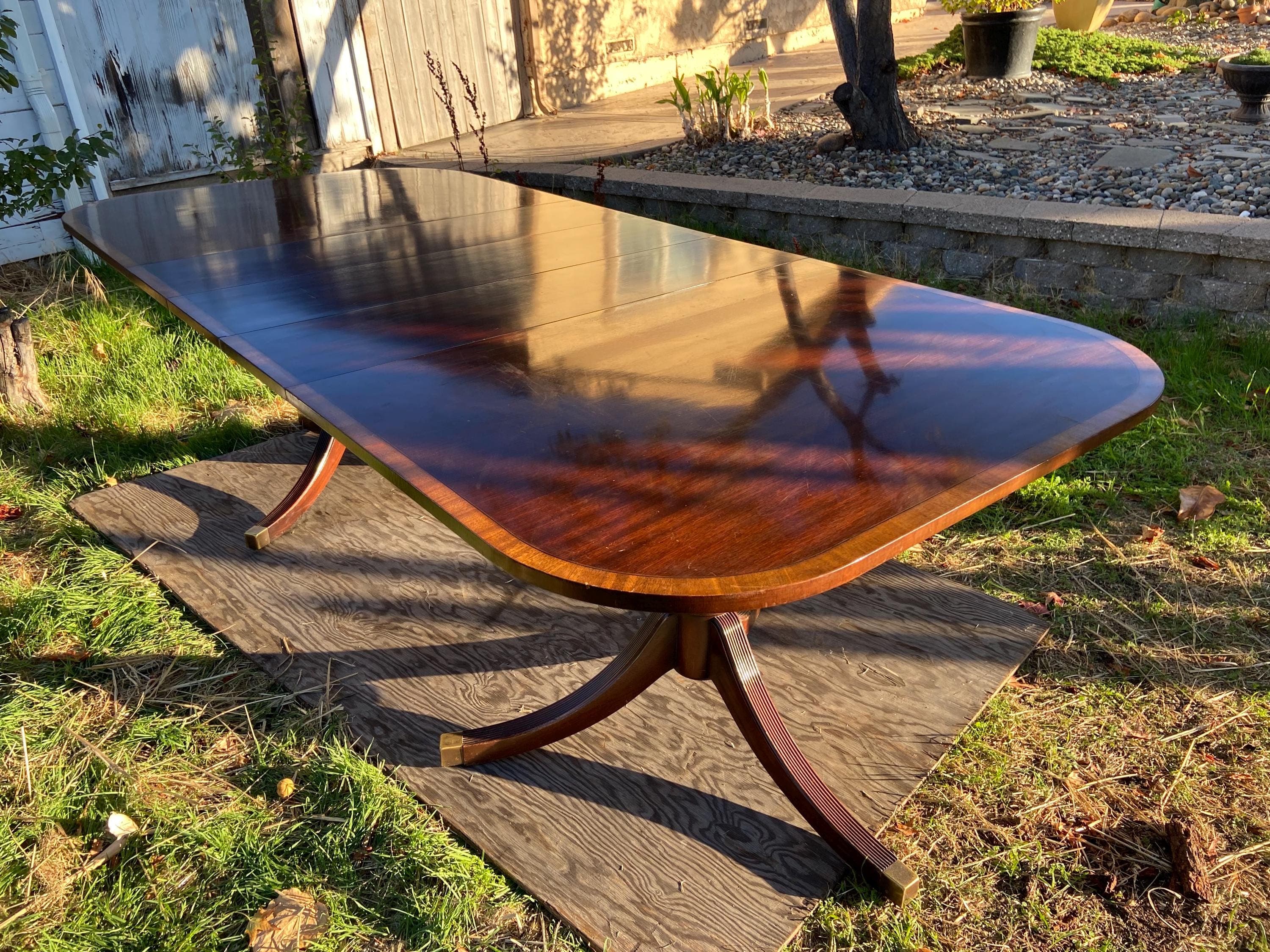 Vintage Mahogany Double Pedestal Dining Room Table With Three Leaves - Image 1