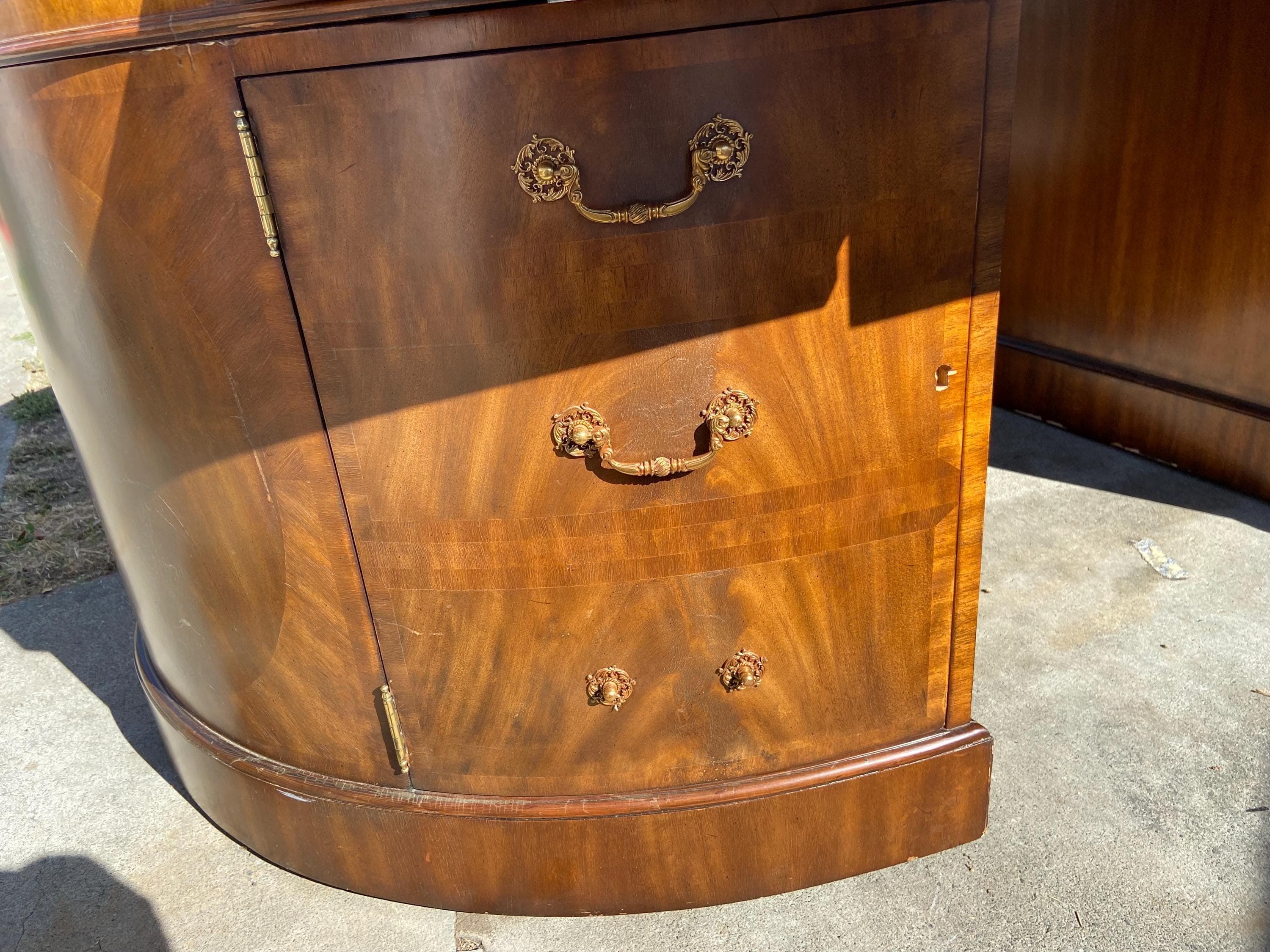 vintage Maitland Smith Oval Partners Desk Victorian burl wood style - Thumbnail 9