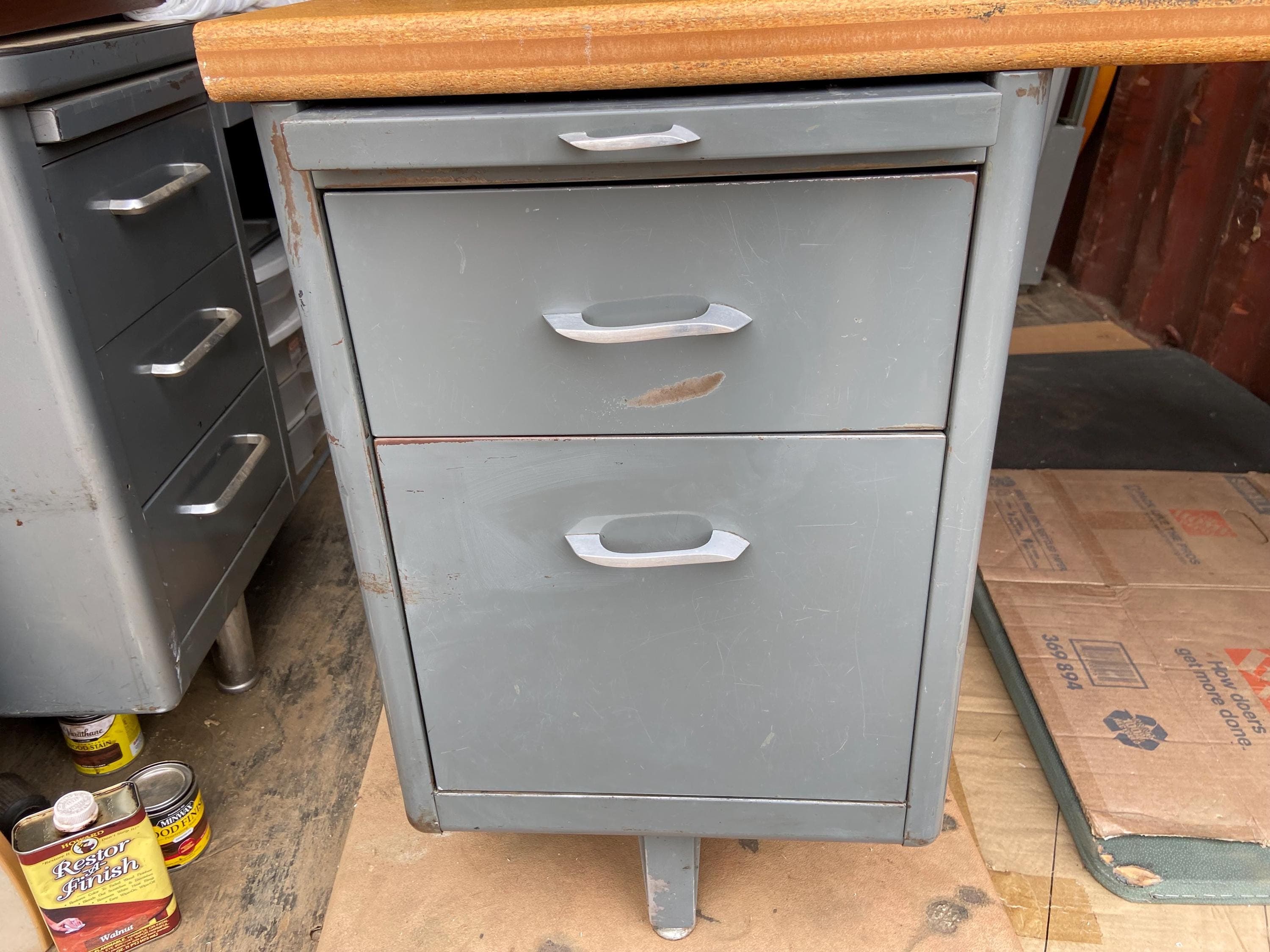 vintage teachers metal tanker desk - Thumbnail 3