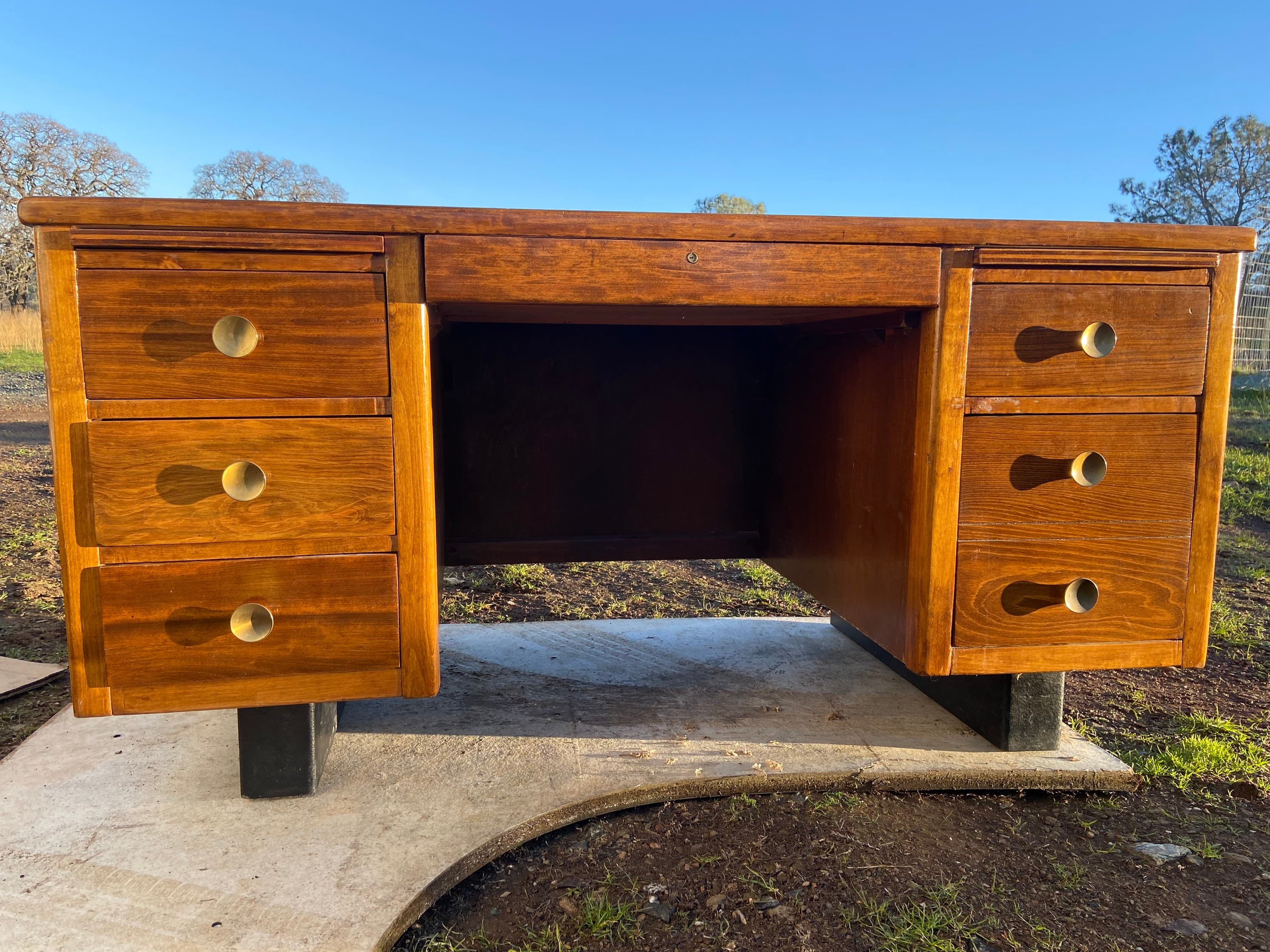 Vintage mid century modern walnut executive desk - Image 1