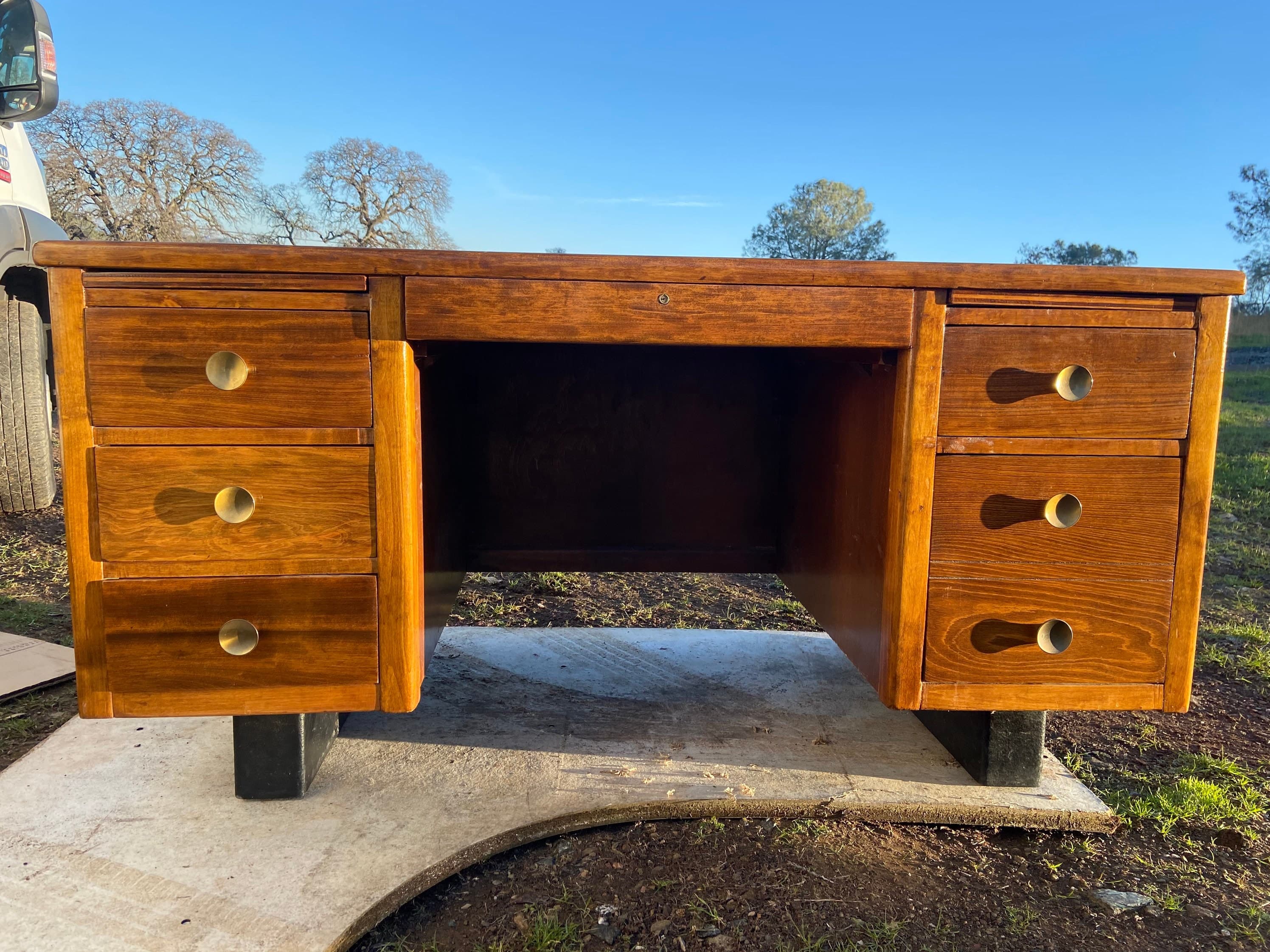 Vintage mid century modern walnut executive desk - Thumbnail 10