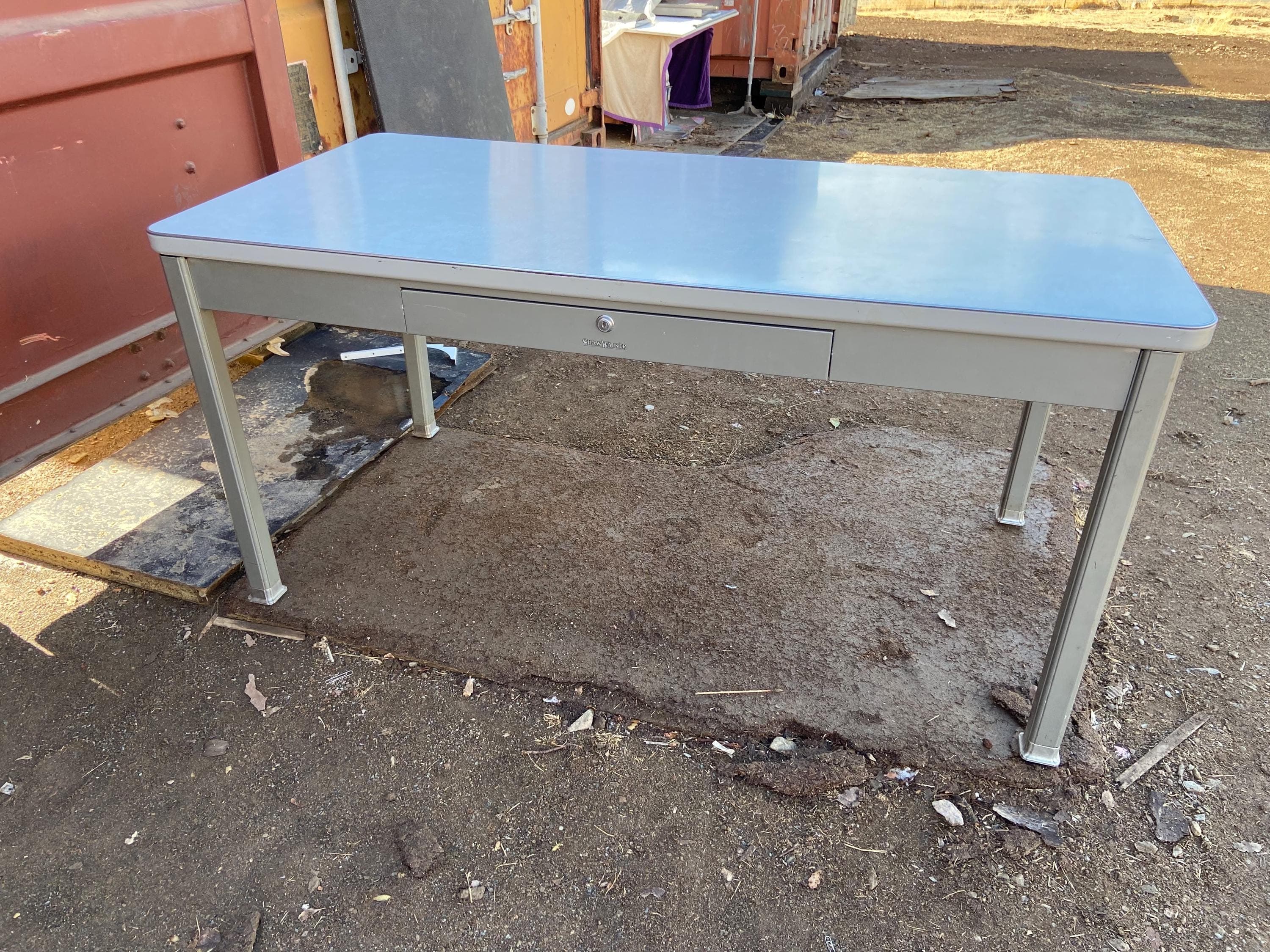 Shaw walker vintage mid century modern metal tanker desk - Thumbnail 7