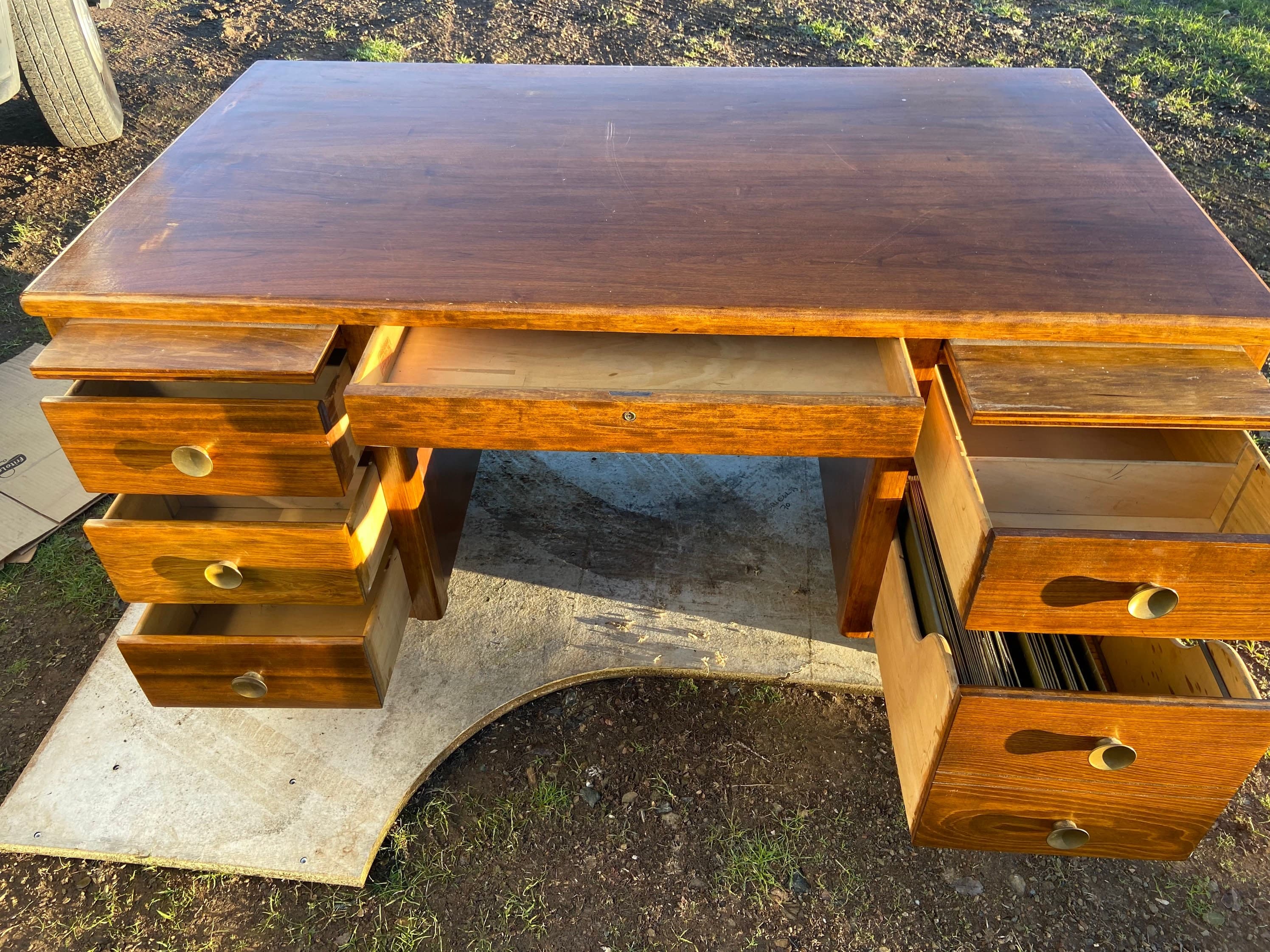 Vintage mid century modern walnut executive desk - Thumbnail 9
