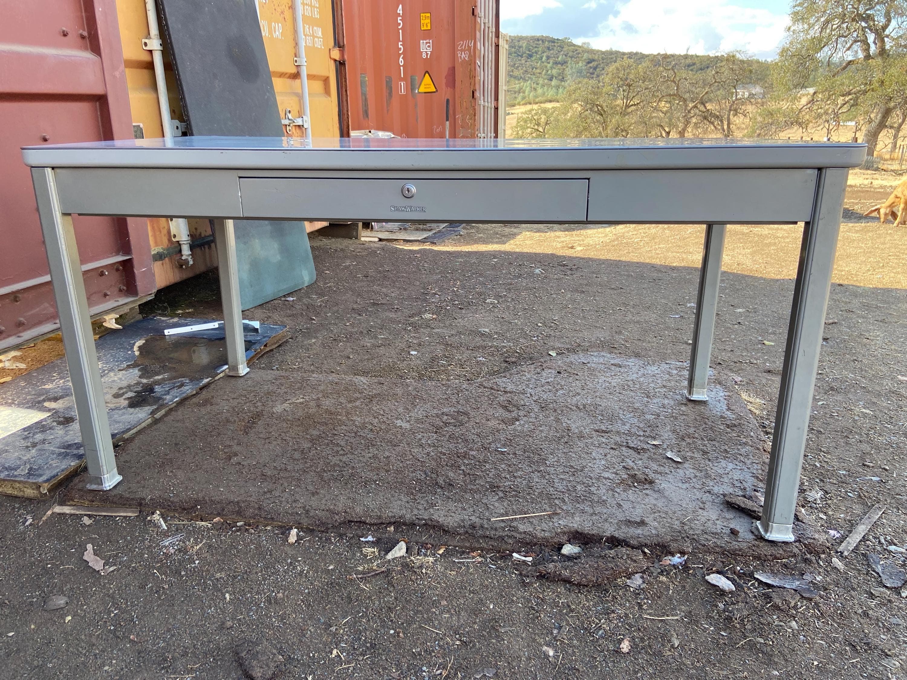 Shaw walker vintage mid century modern metal tanker desk - Thumbnail 10