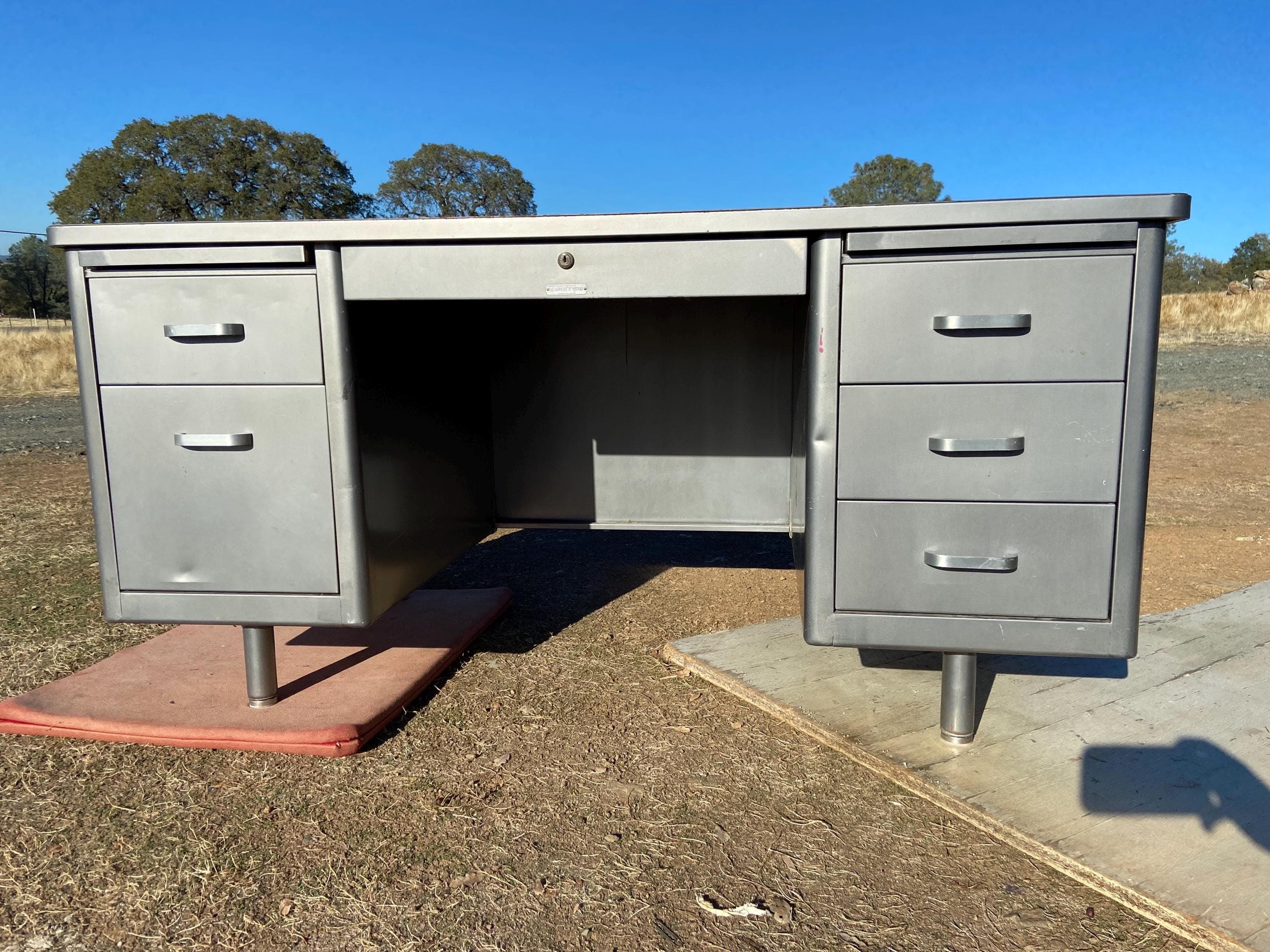 McDowell and Craig vintage mid century modern metal tanker desk - Image 1