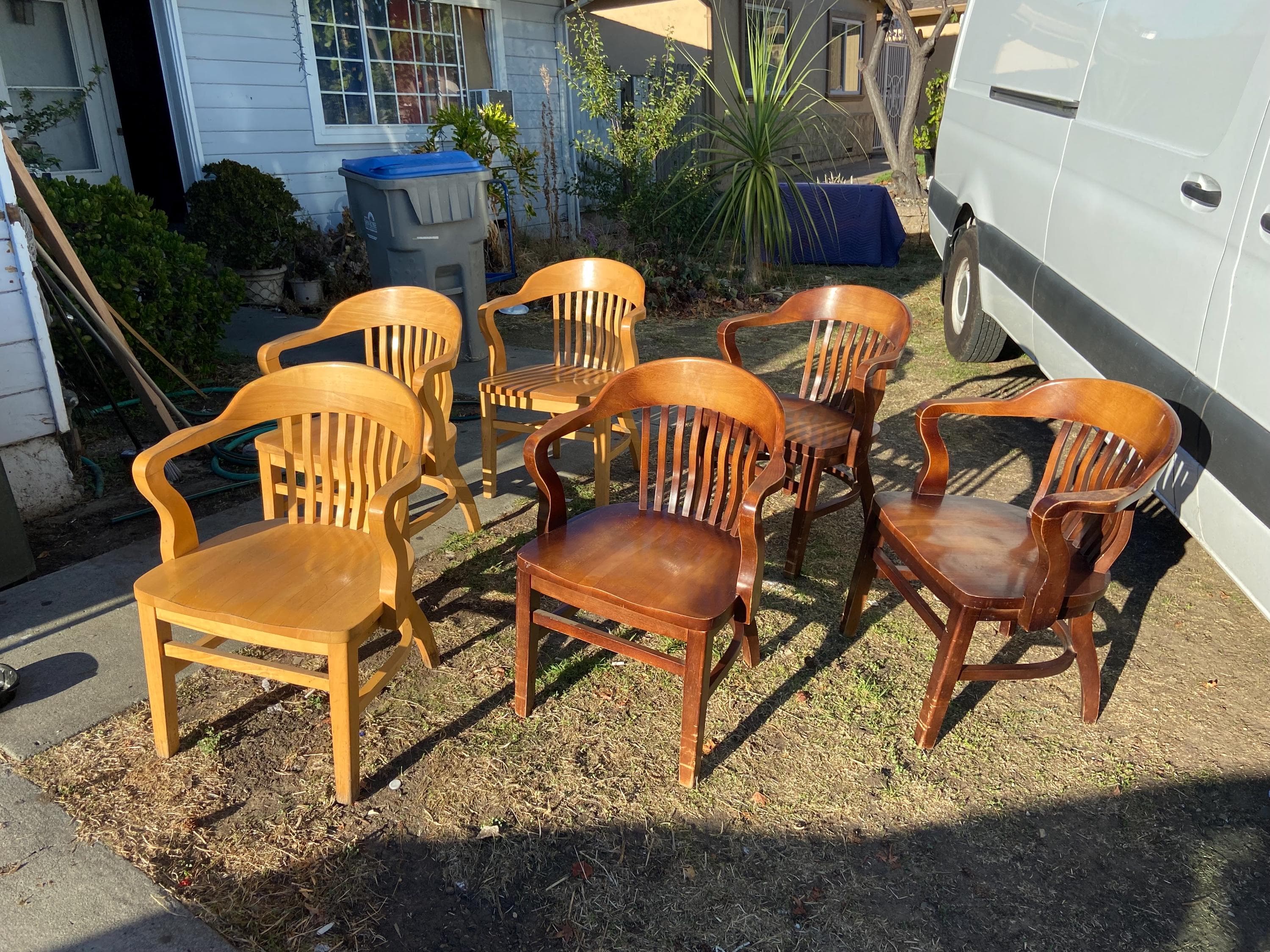 antique Bankers desk chairs style Mcm court desk chairs need restoration set of 6 good bones - Thumbnail 10