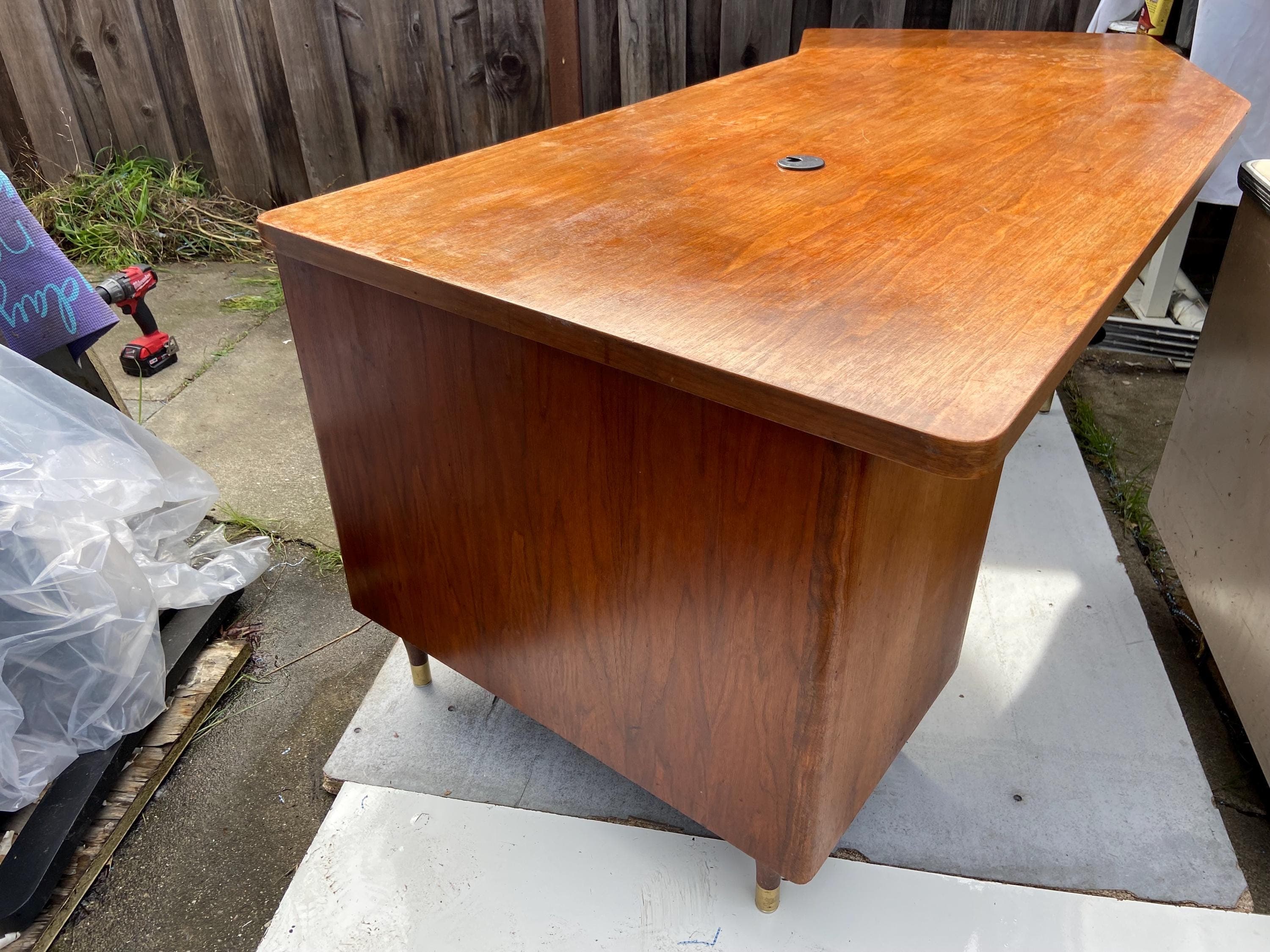 Stow & Davis vintage mid century modern boomerang walnut desk - Thumbnail 4