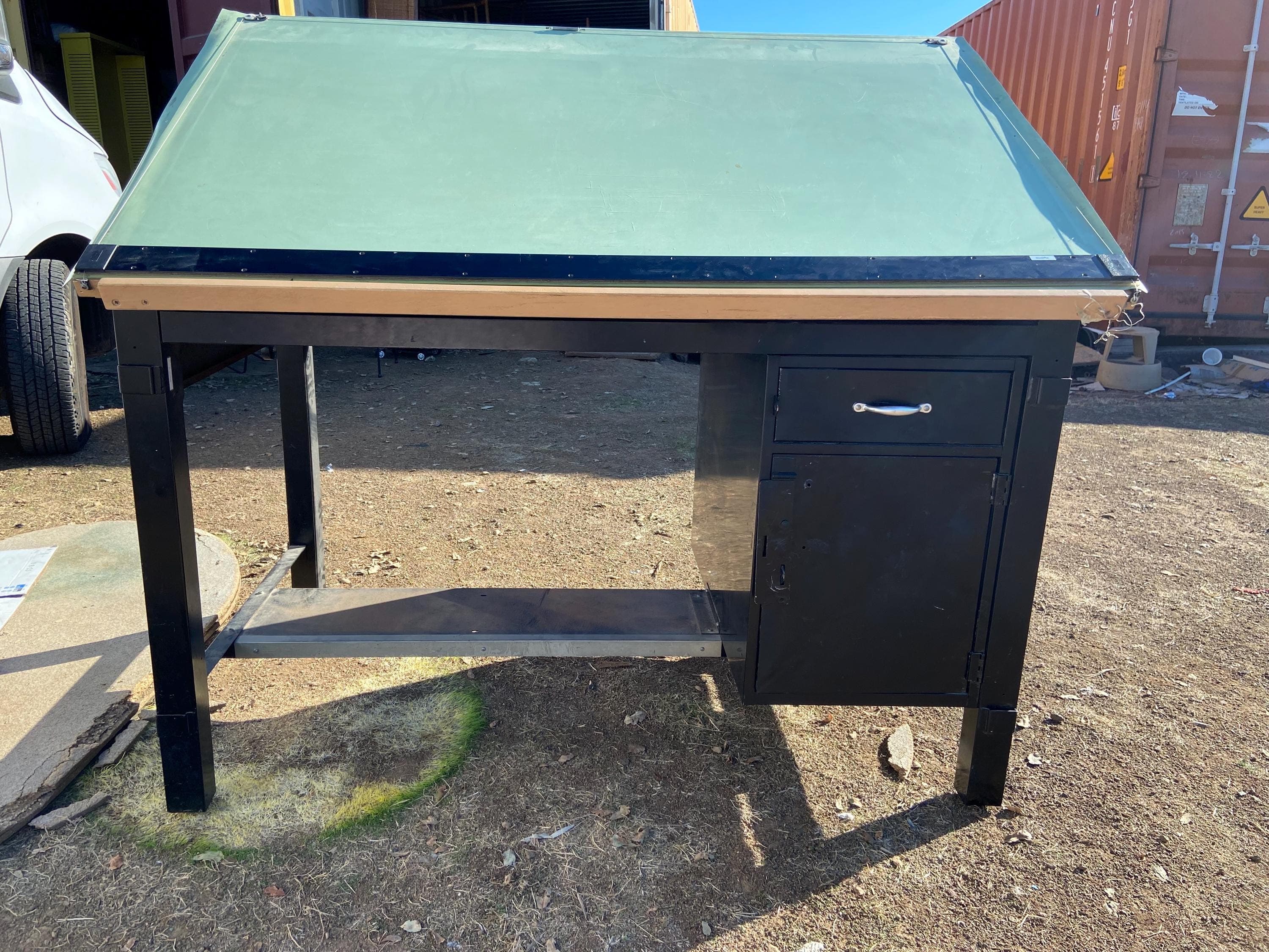 antique Hamilton drafting metal tanker table - Image 1