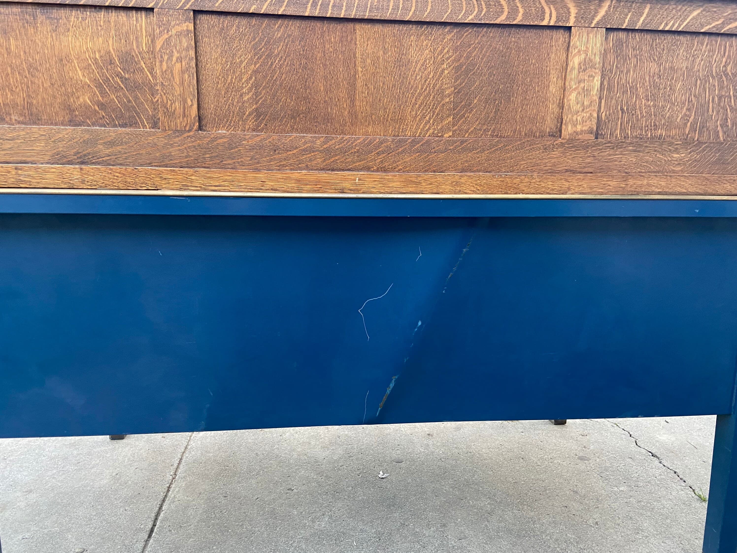 Antique tiger oak roll top metal tanker desk - Thumbnail 8