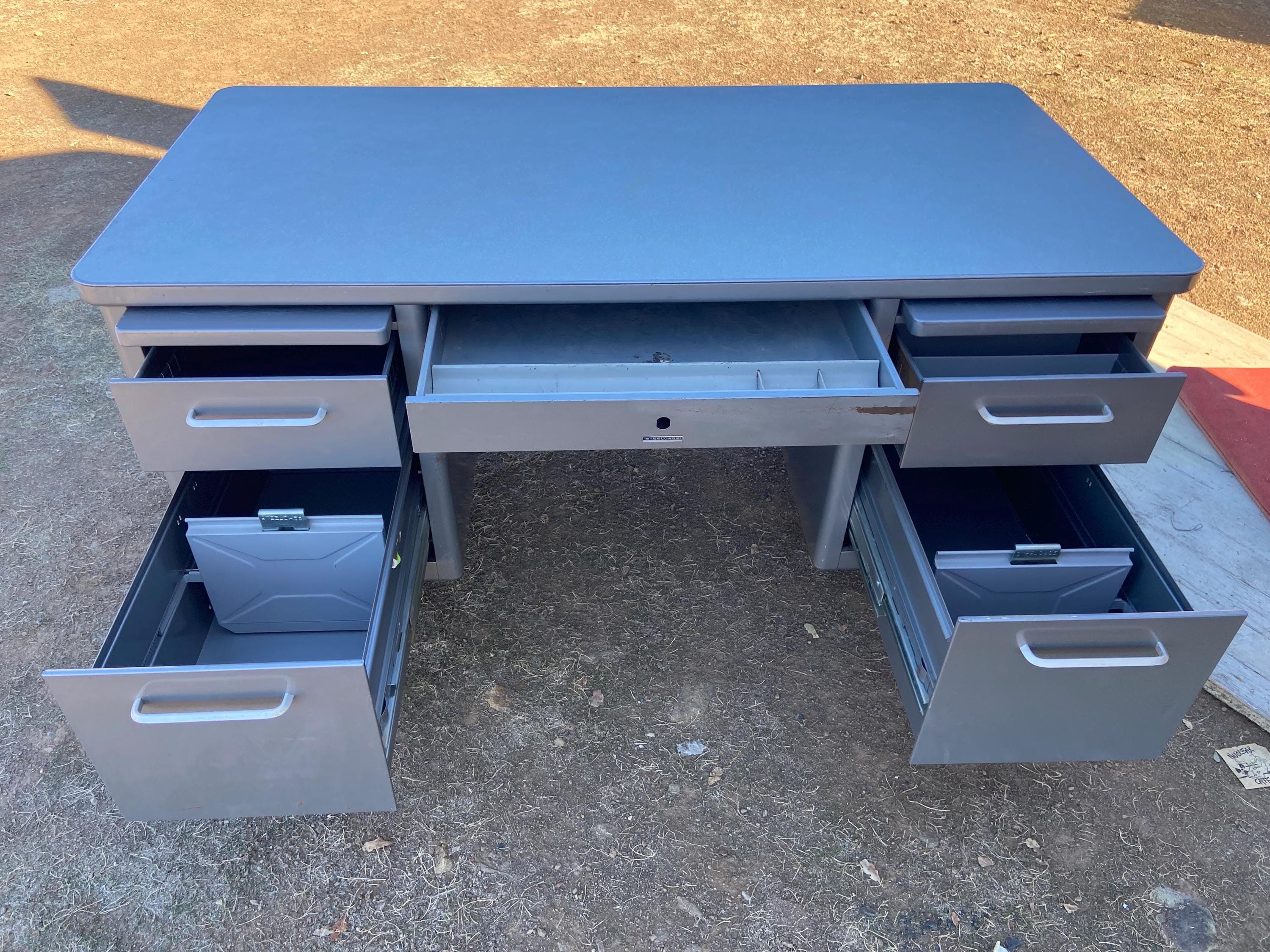 Steelcase vintage mid century modern metal tanker desk - Thumbnail 8