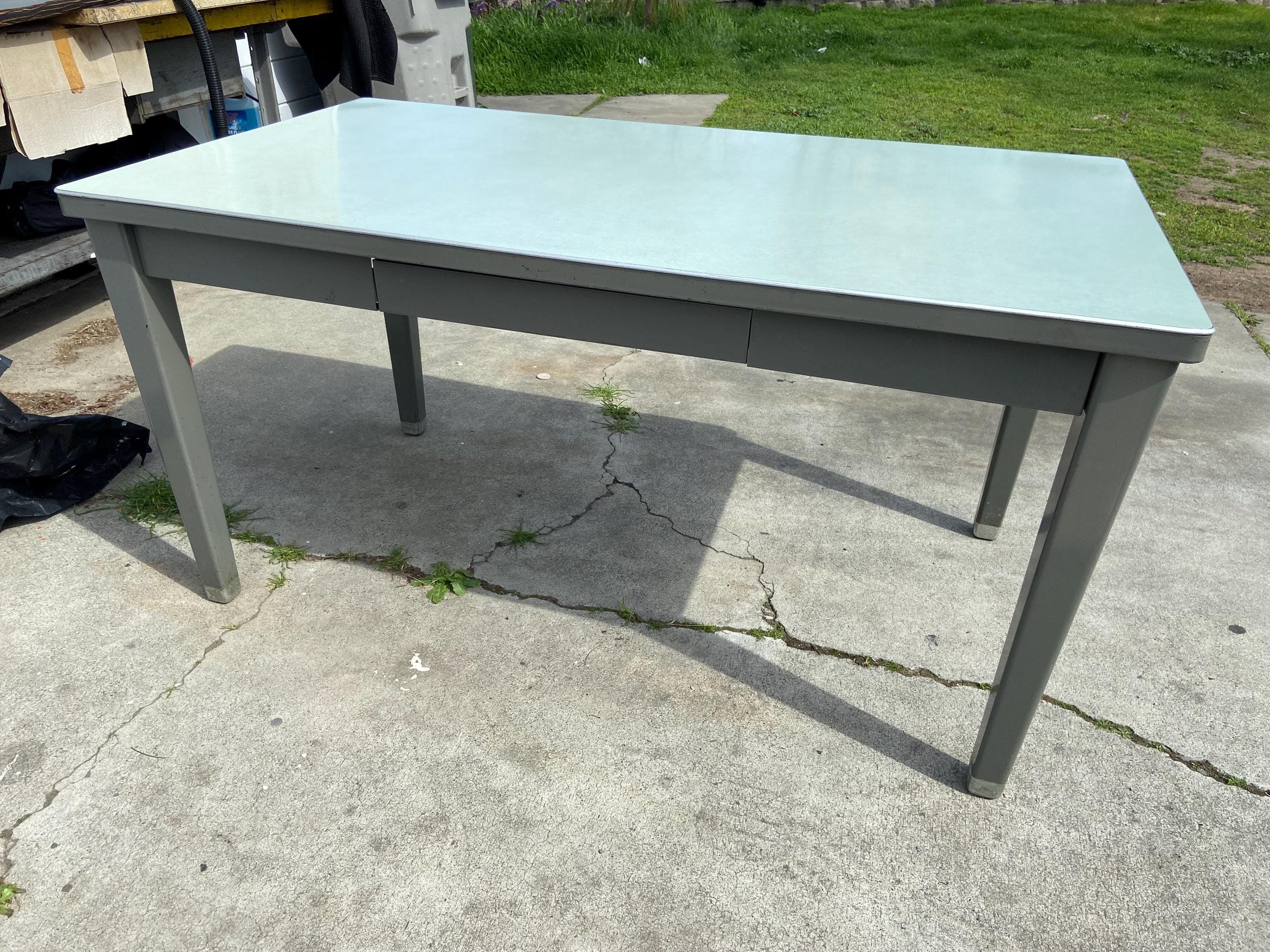 Haskell vintage mid century modern metal tanker desk table - Thumbnail 4