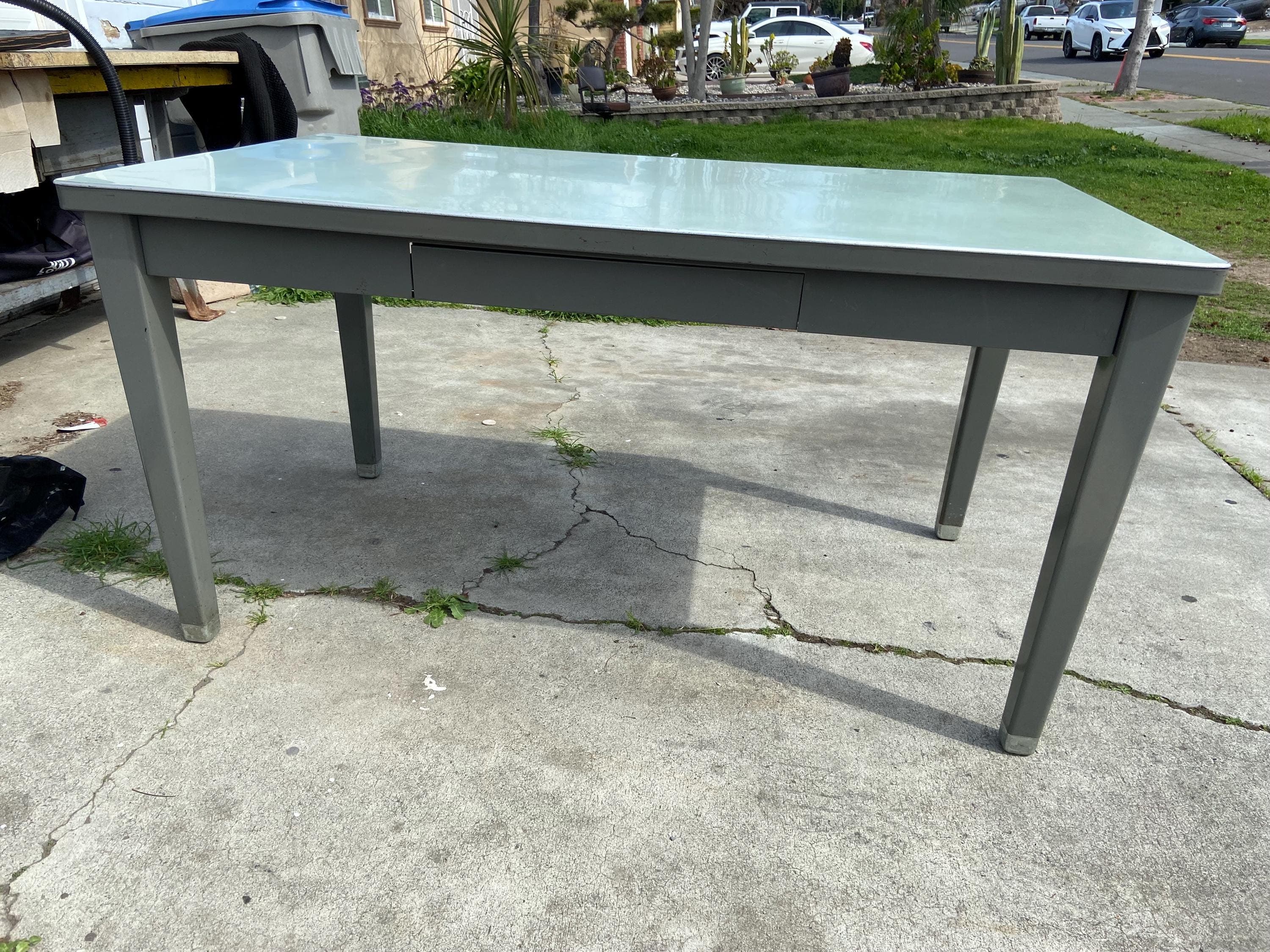 Haskell vintage mid century modern metal tanker desk table - Thumbnail 6