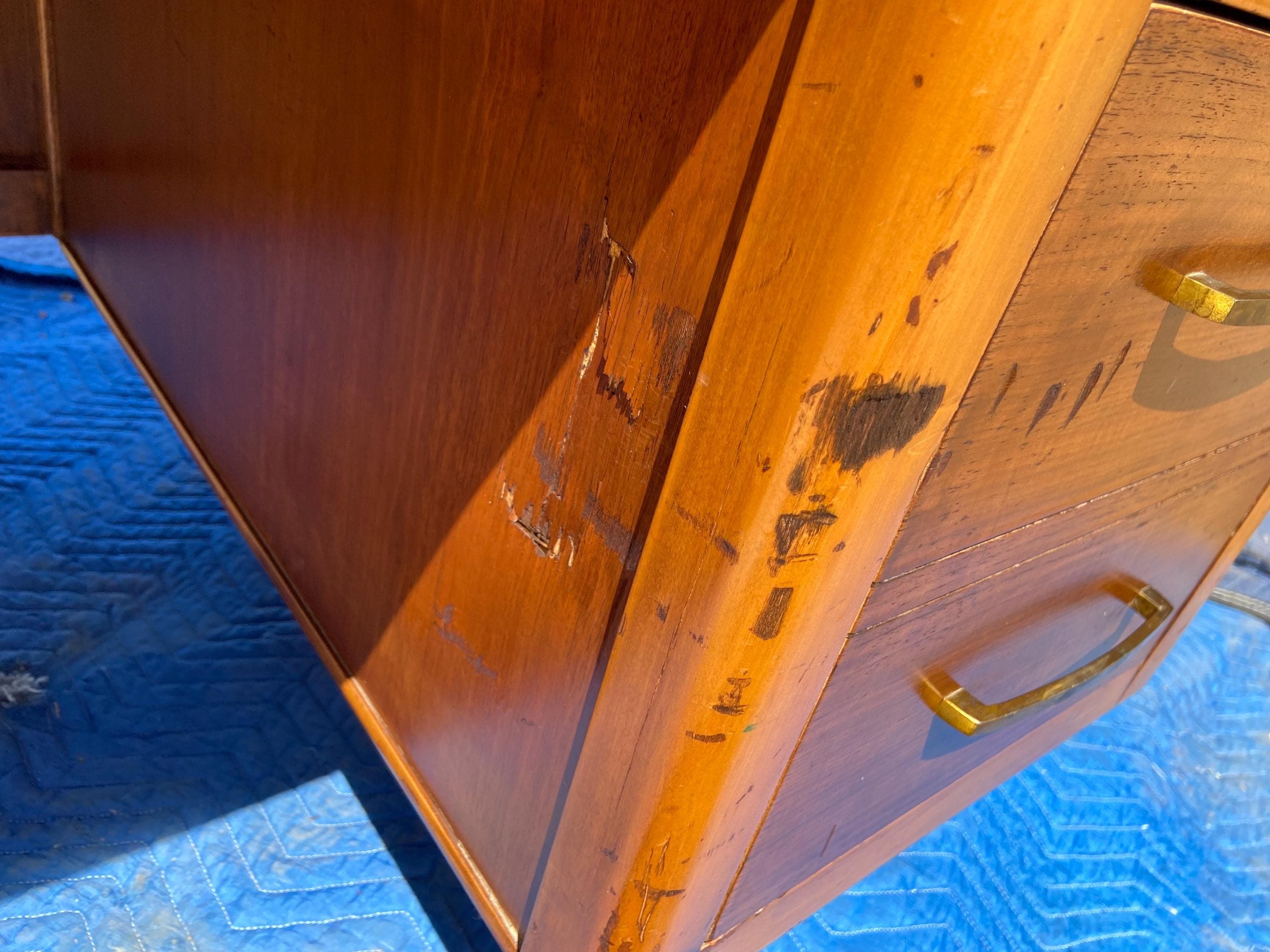 vintage mid century modern walnut desk needs restoration - Thumbnail 5