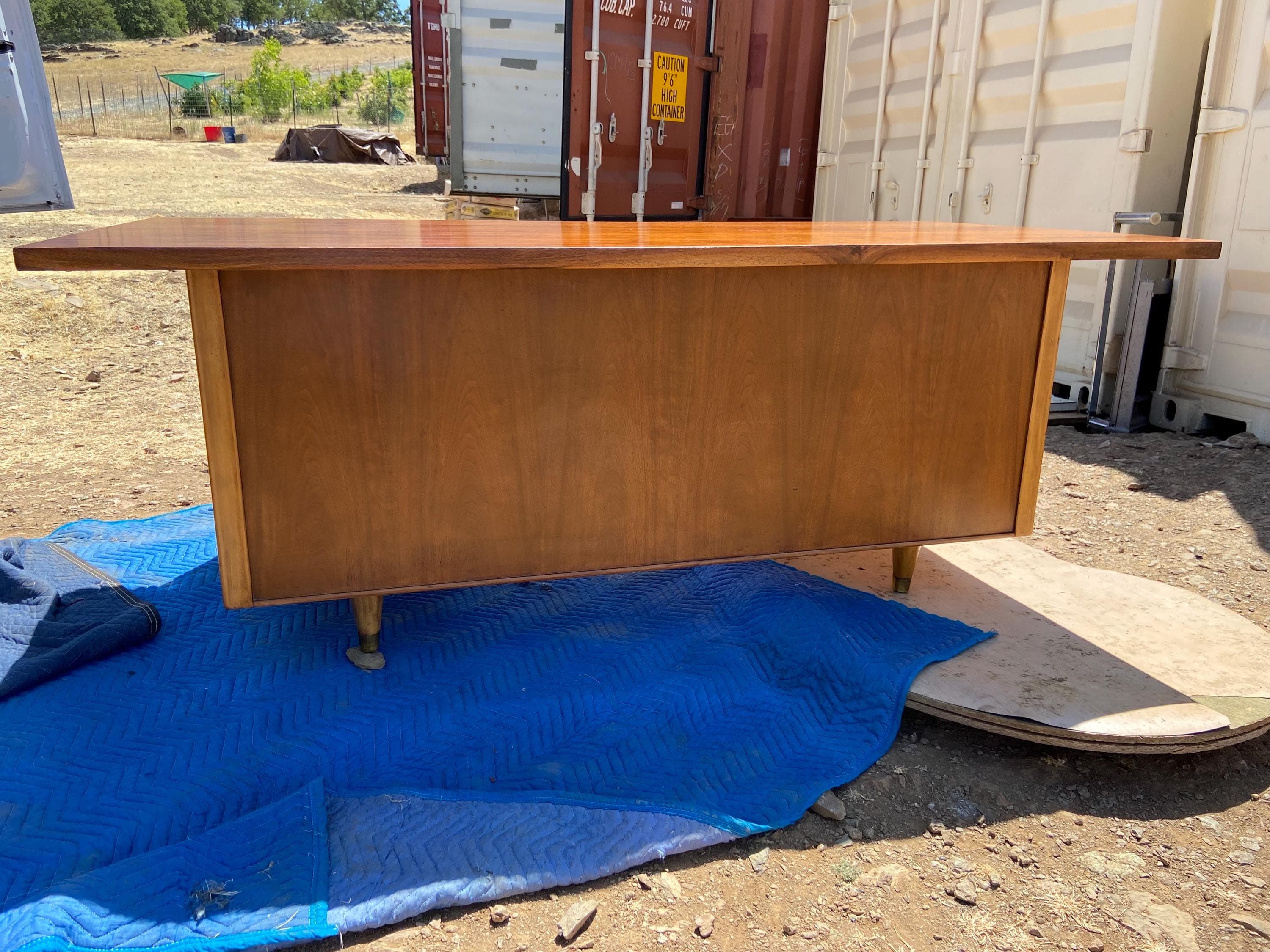 vintage mid century modern walnut desk needs restoration - Thumbnail 9