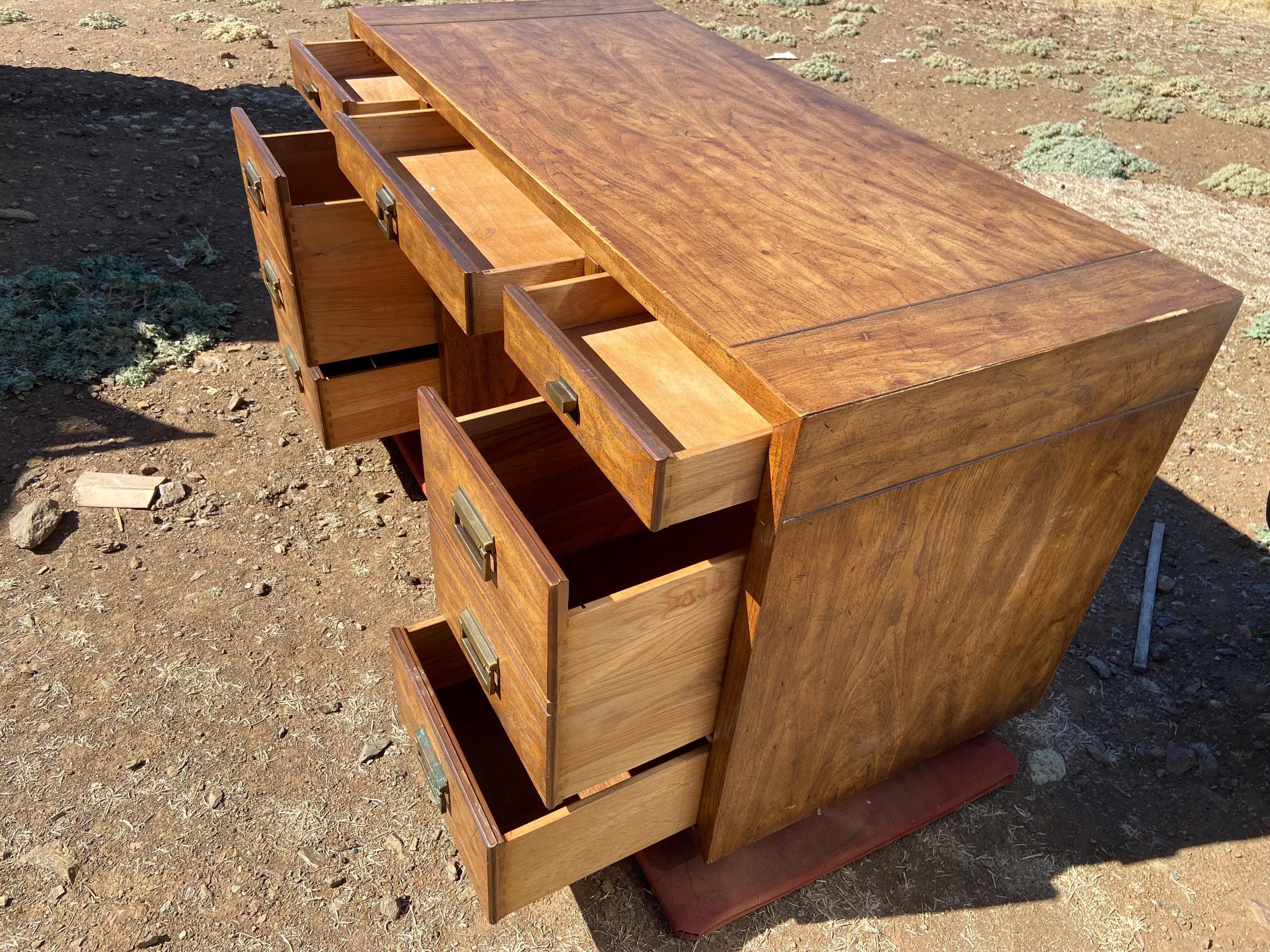 vintage mid century modern Drexel campaign desk some surface damage - Thumbnail 10