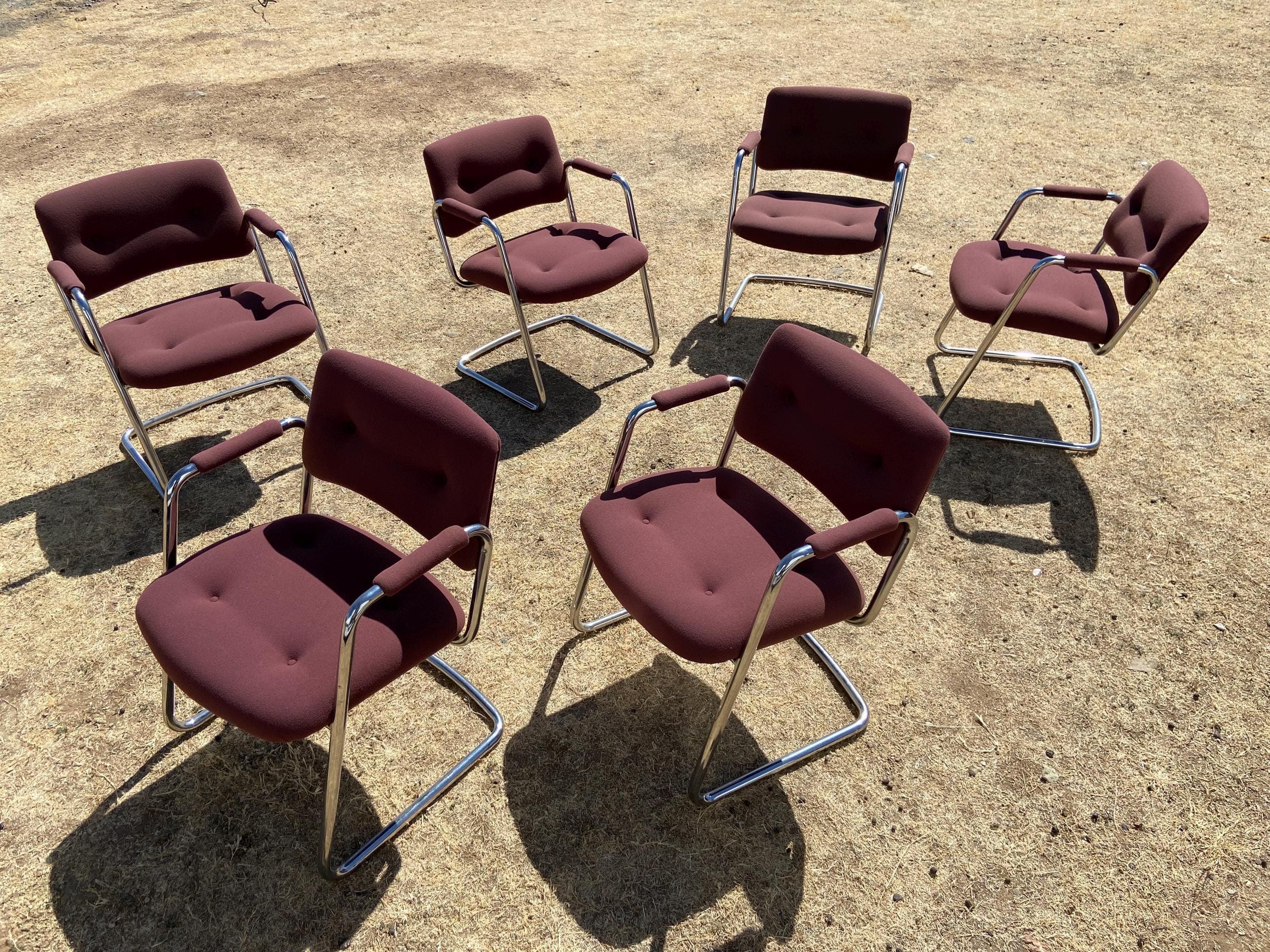 Steelcase Cantilevered chrome fabric accent chair set of 6 - Thumbnail 10