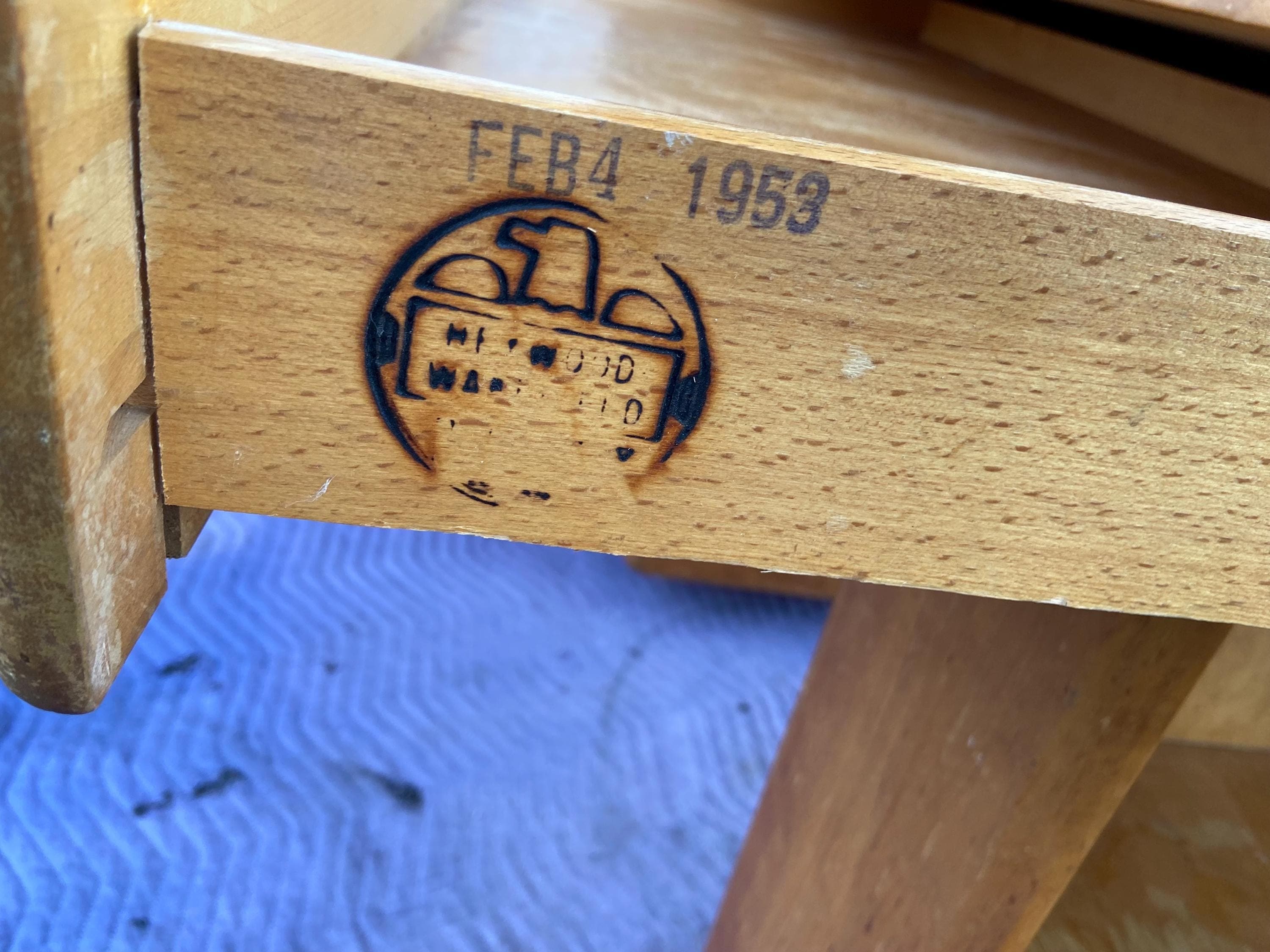 Heywood Wakefield vintage mid century modern office desk needs restoration - Thumbnail 7