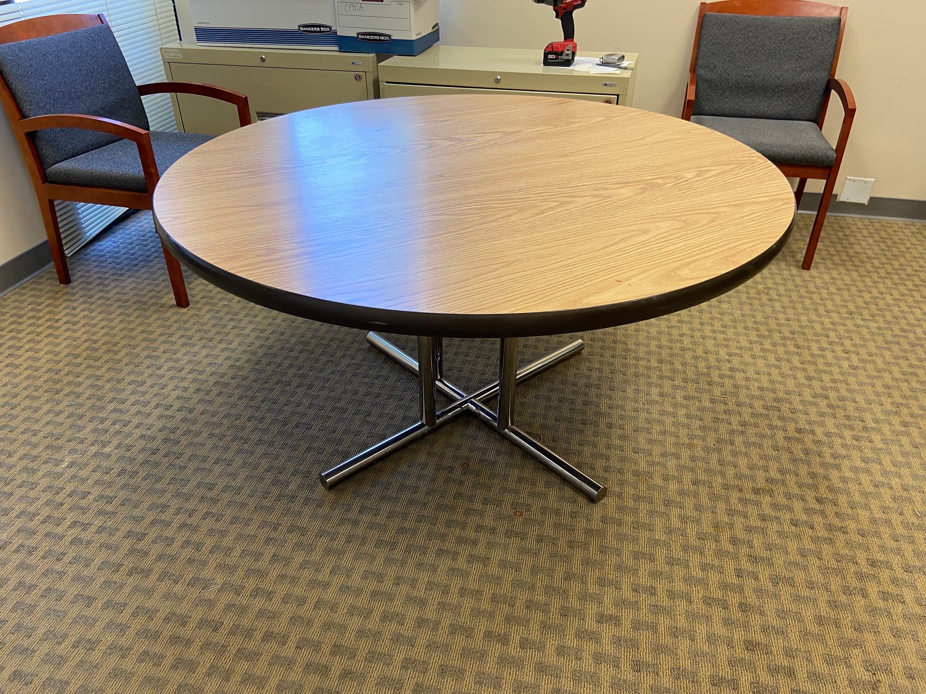 vintage mid century modern round conference table - Thumbnail 4