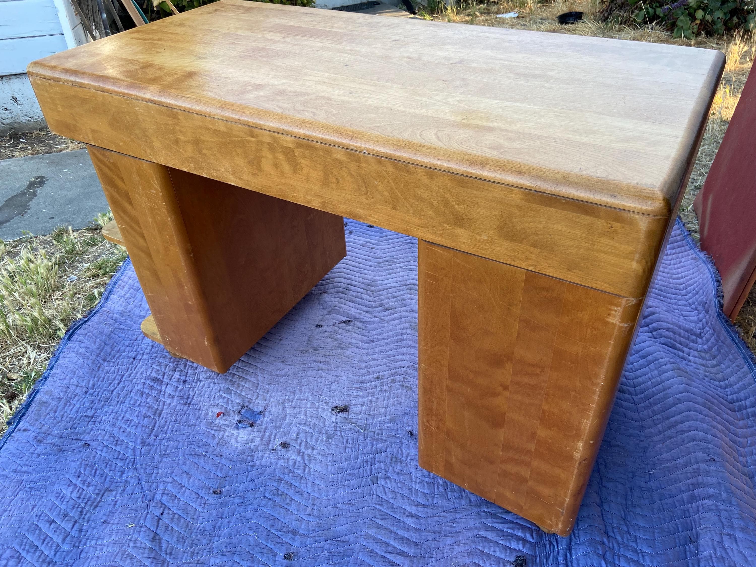 Heywood Wakefield vintage mid century modern office desk needs restoration - Thumbnail 9