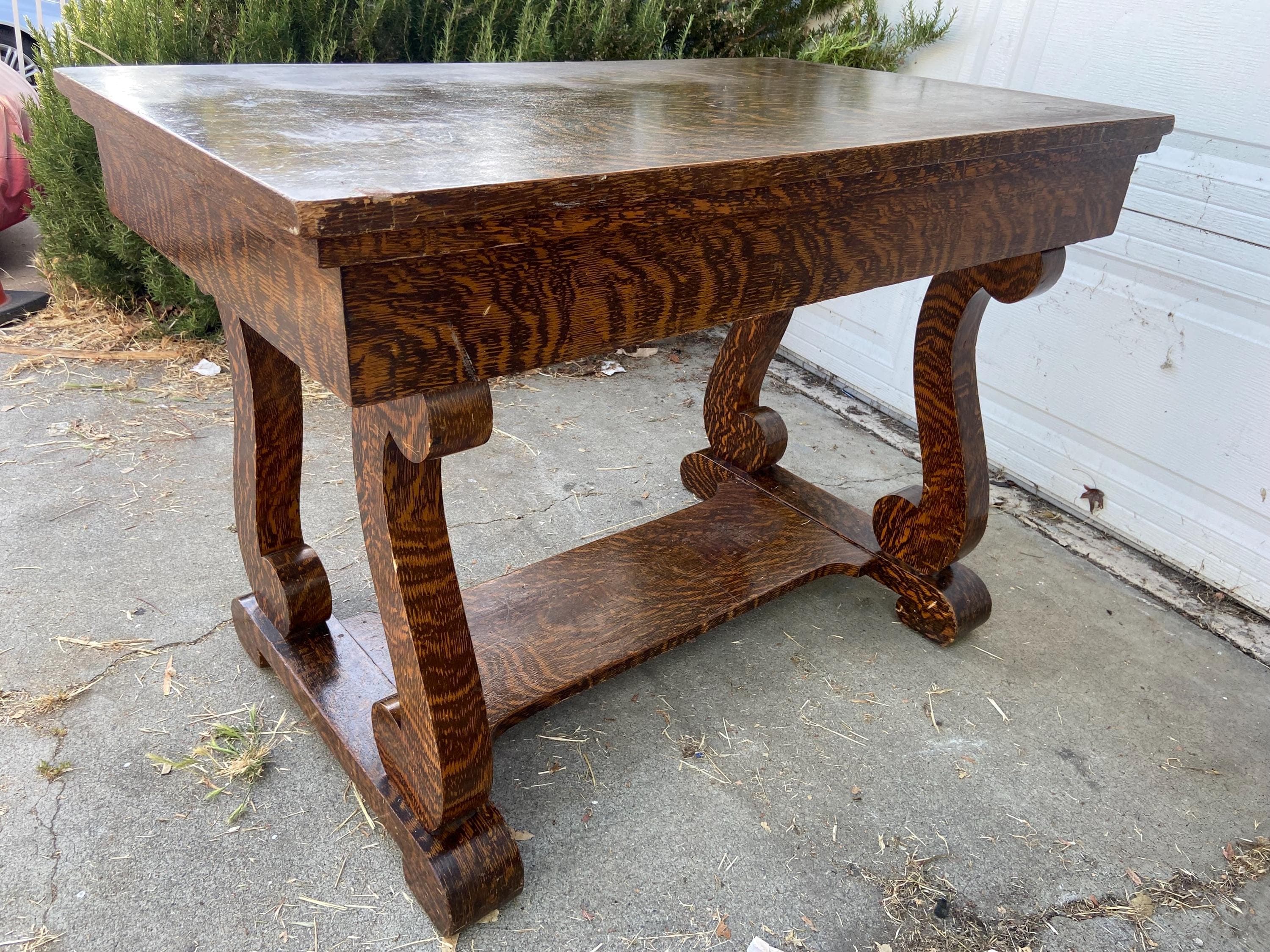antique reproduction mission arts and crafts mission style wood veneer desk table - Thumbnail 3