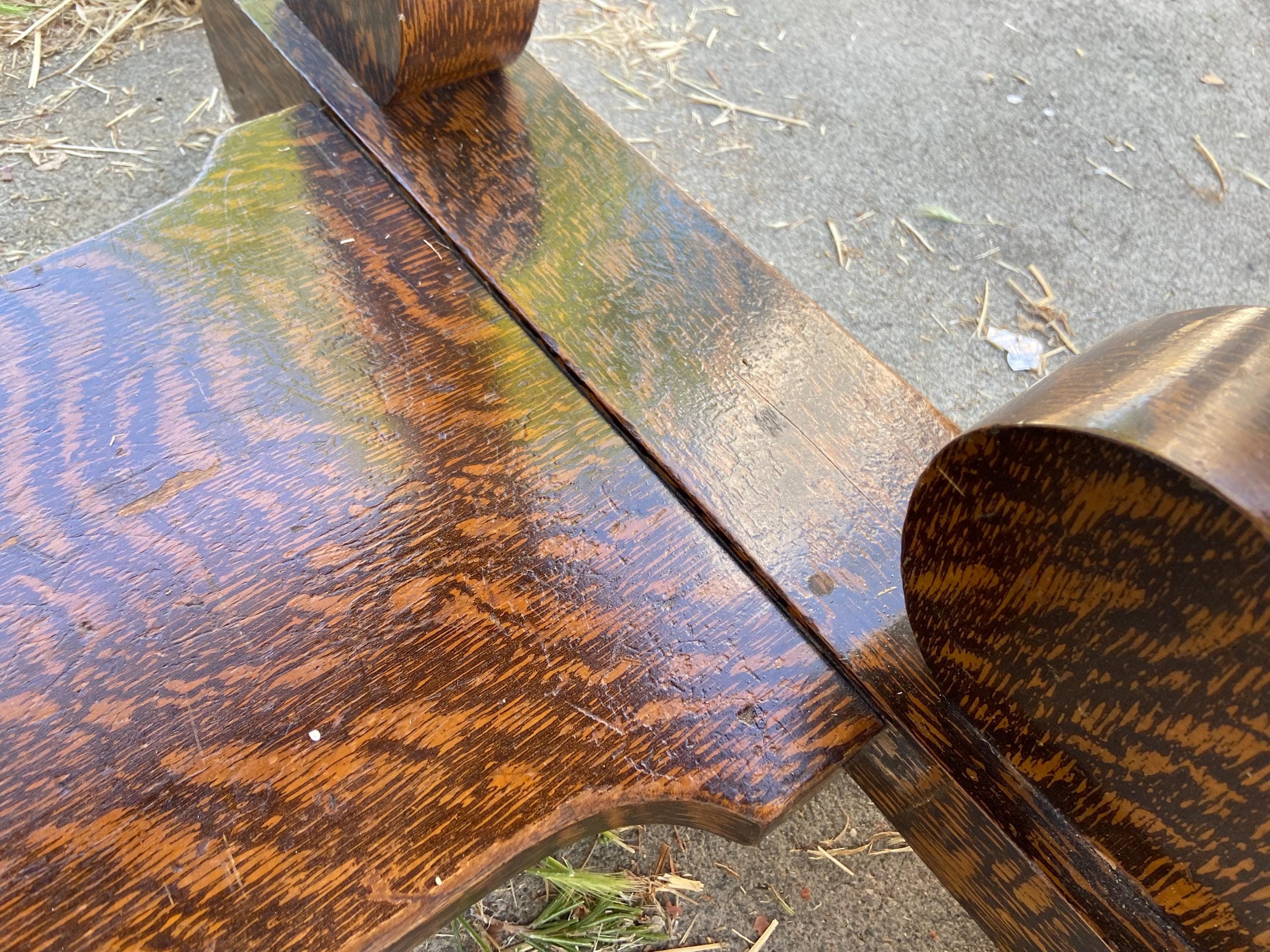 antique reproduction mission arts and crafts mission style wood veneer desk table - Thumbnail 9