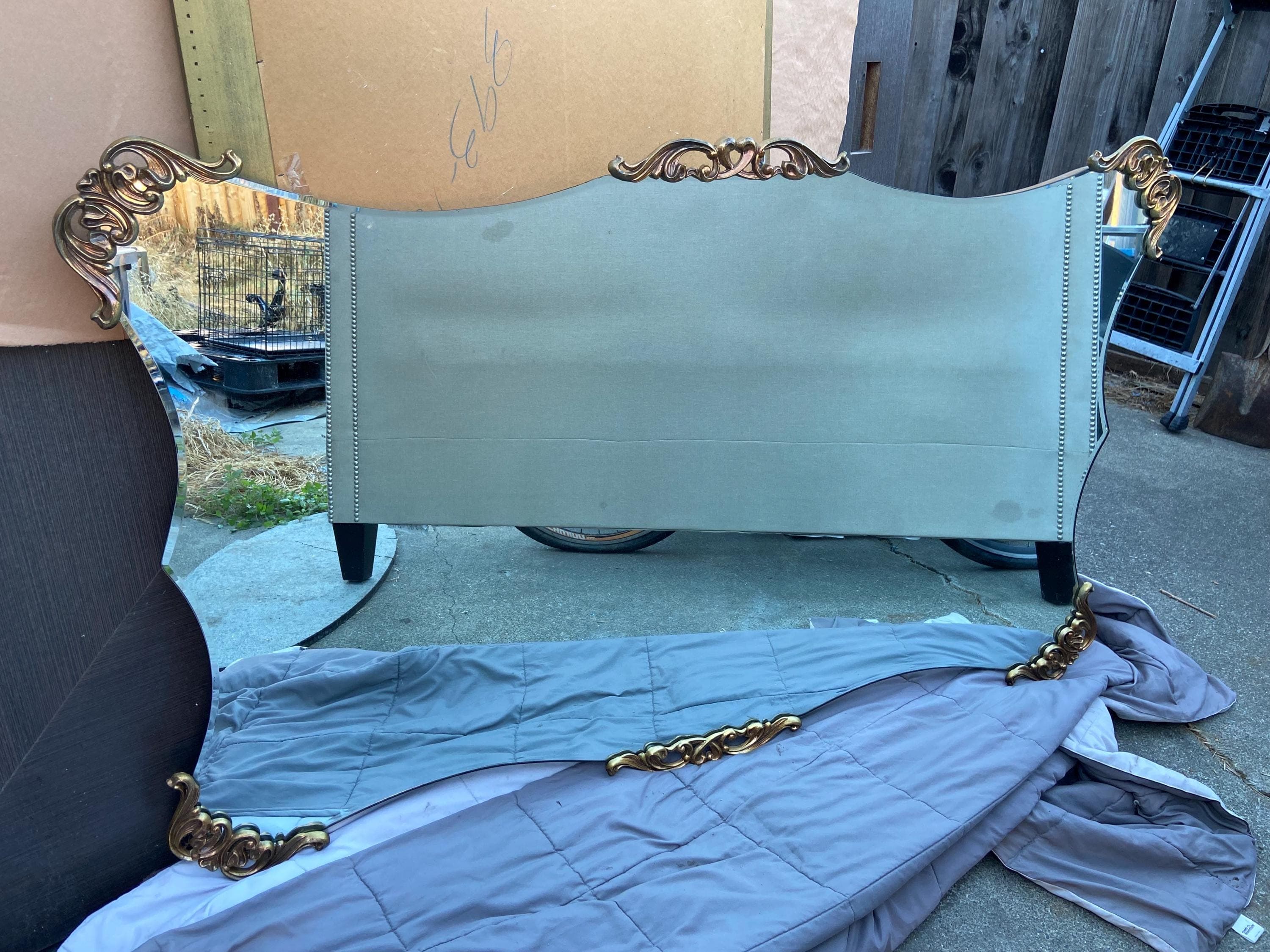 vintage mid century modern large 1940’s gold rococo Hollywood regency wall mirror - Thumbnail 2