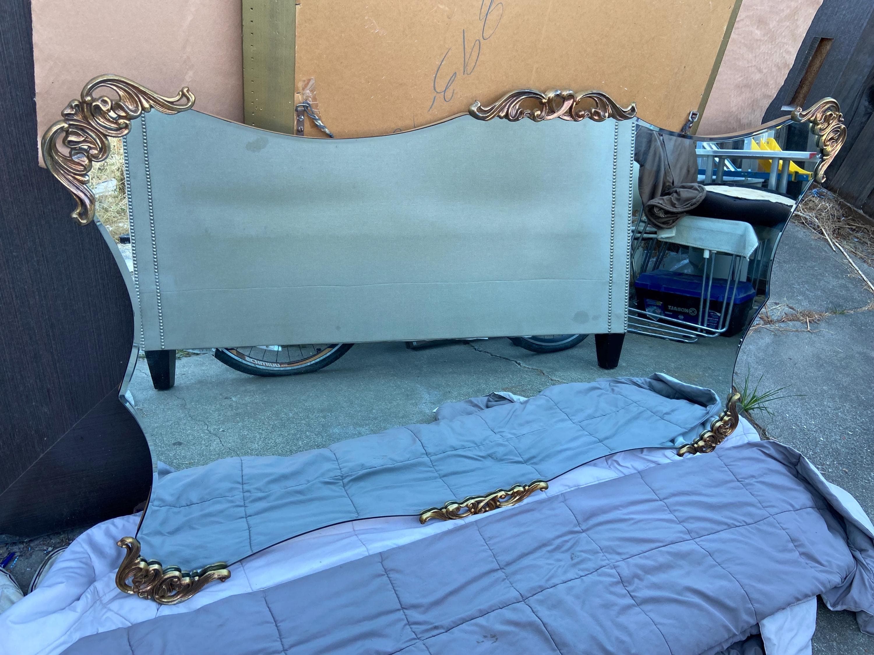 vintage mid century modern large 1940’s gold rococo Hollywood regency wall mirror - Image 1