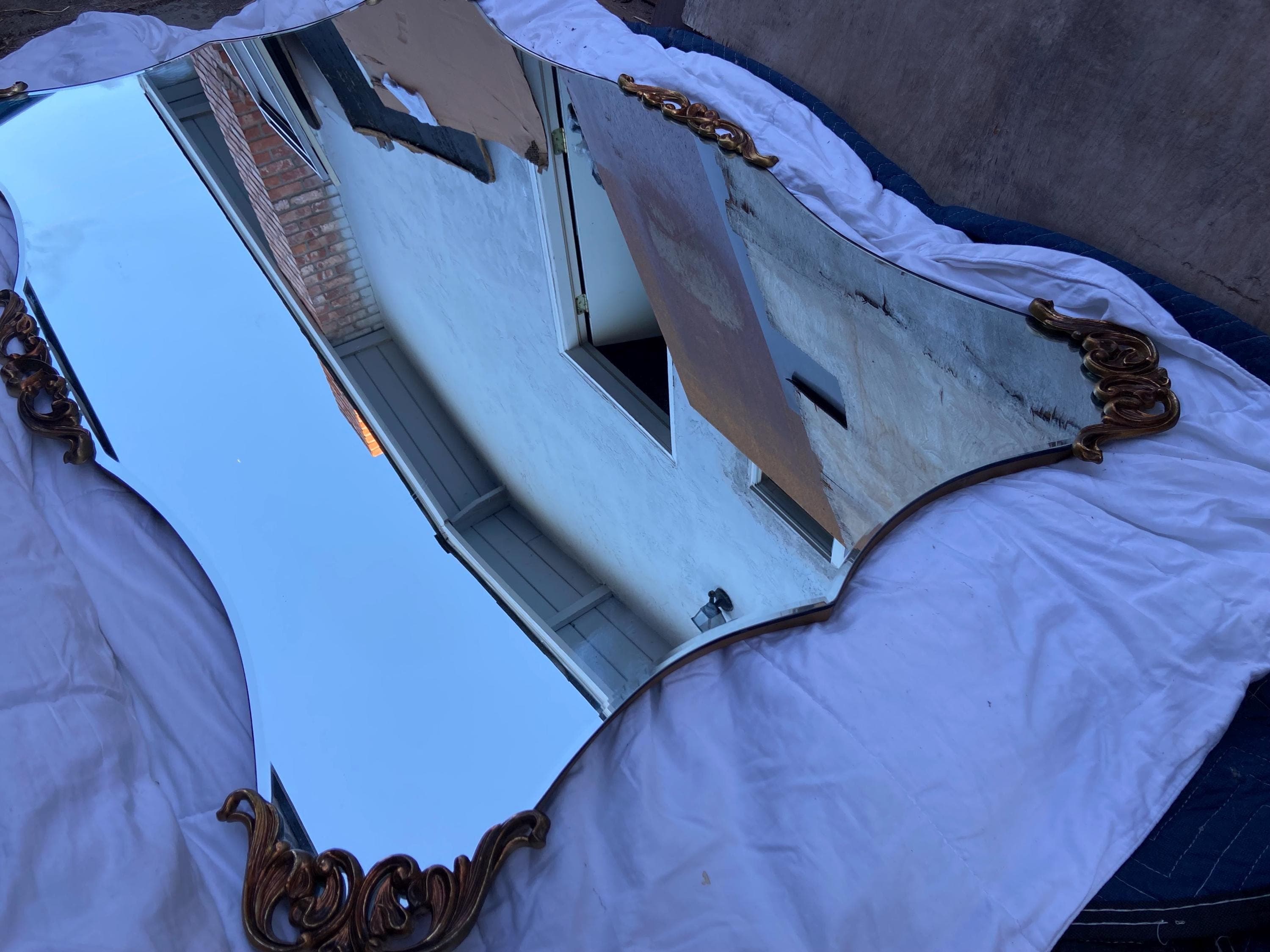 vintage mid century modern large 1940’s gold rococo Hollywood regency wall mirror - Thumbnail 7