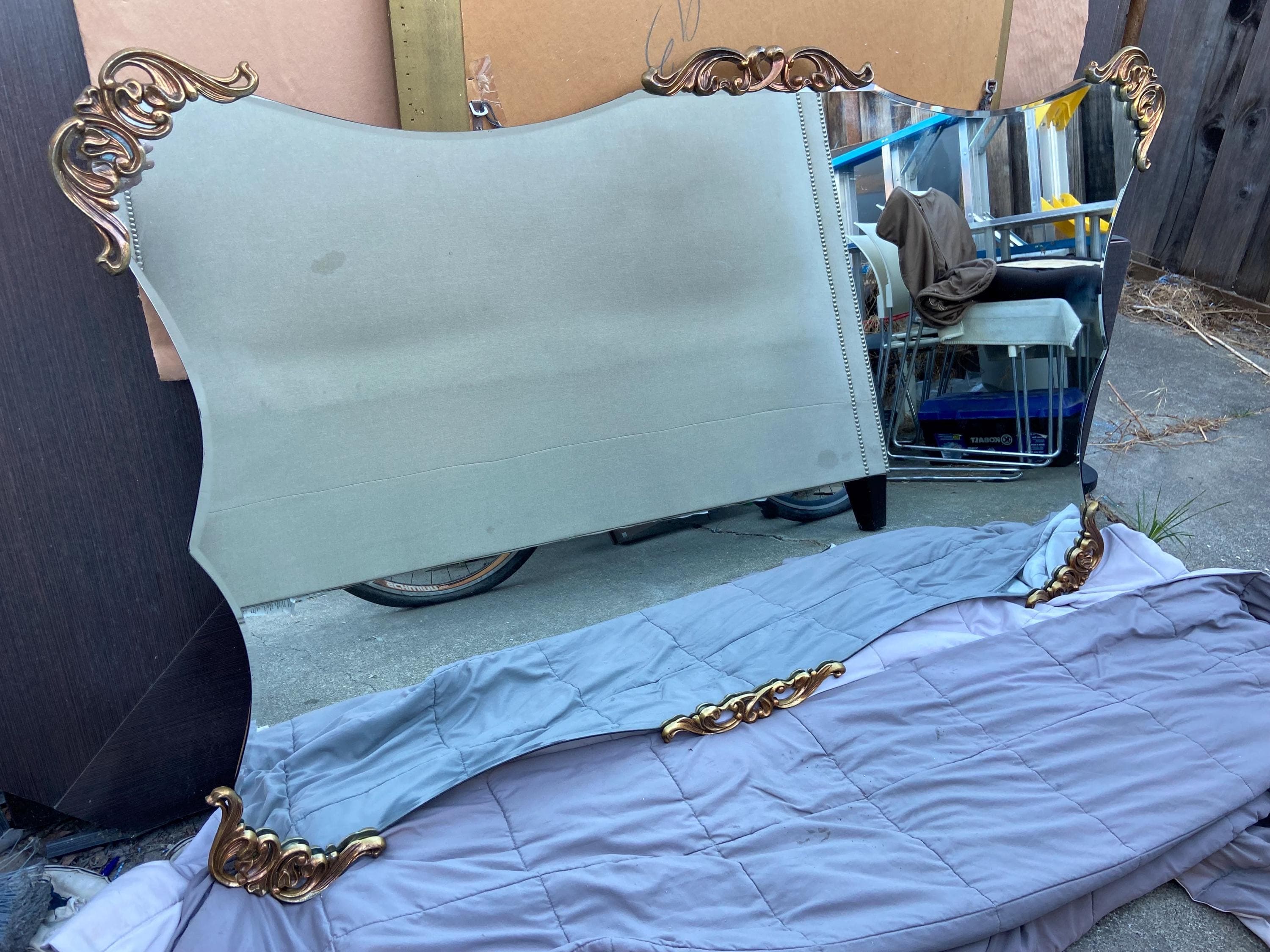 vintage mid century modern large 1940’s gold rococo Hollywood regency wall mirror - Thumbnail 9