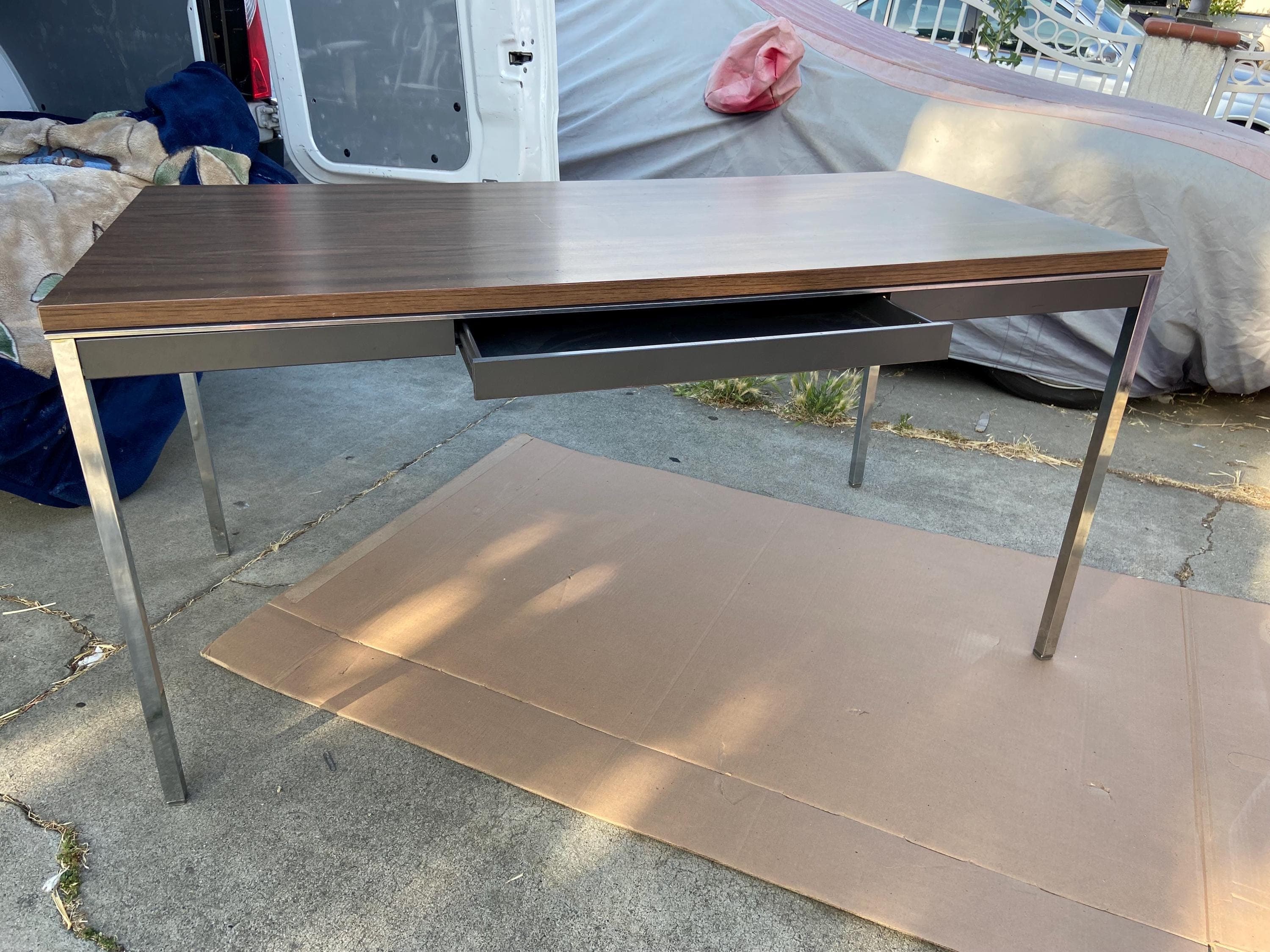 minimalist steelcase vintage mid century modern tanker desk table - Image 1