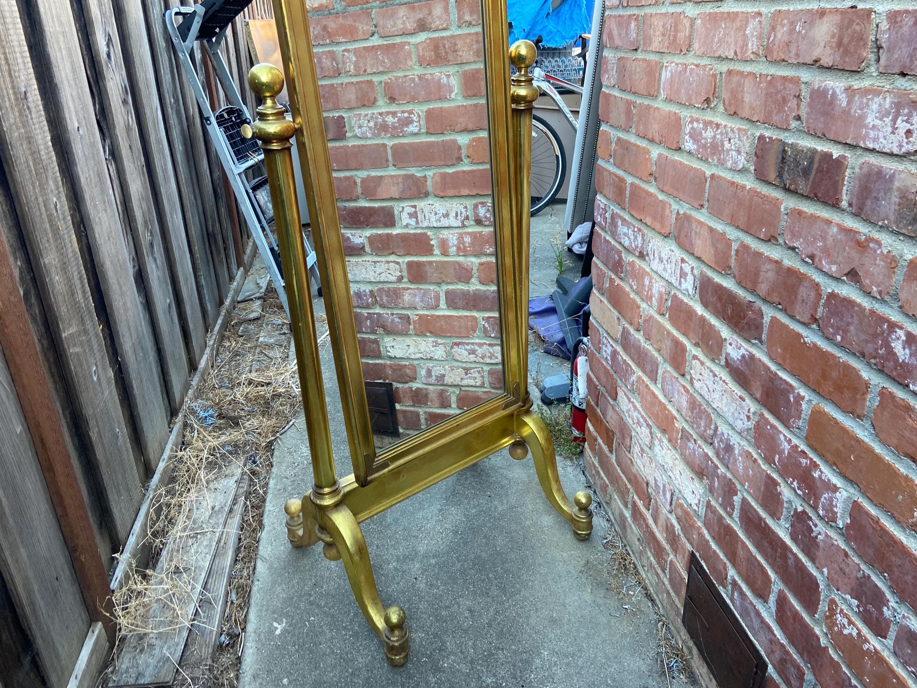 Vintage Mid Century Modern Hollywood Regency Giltwood Cheval Gold Mirror - Thumbnail 4