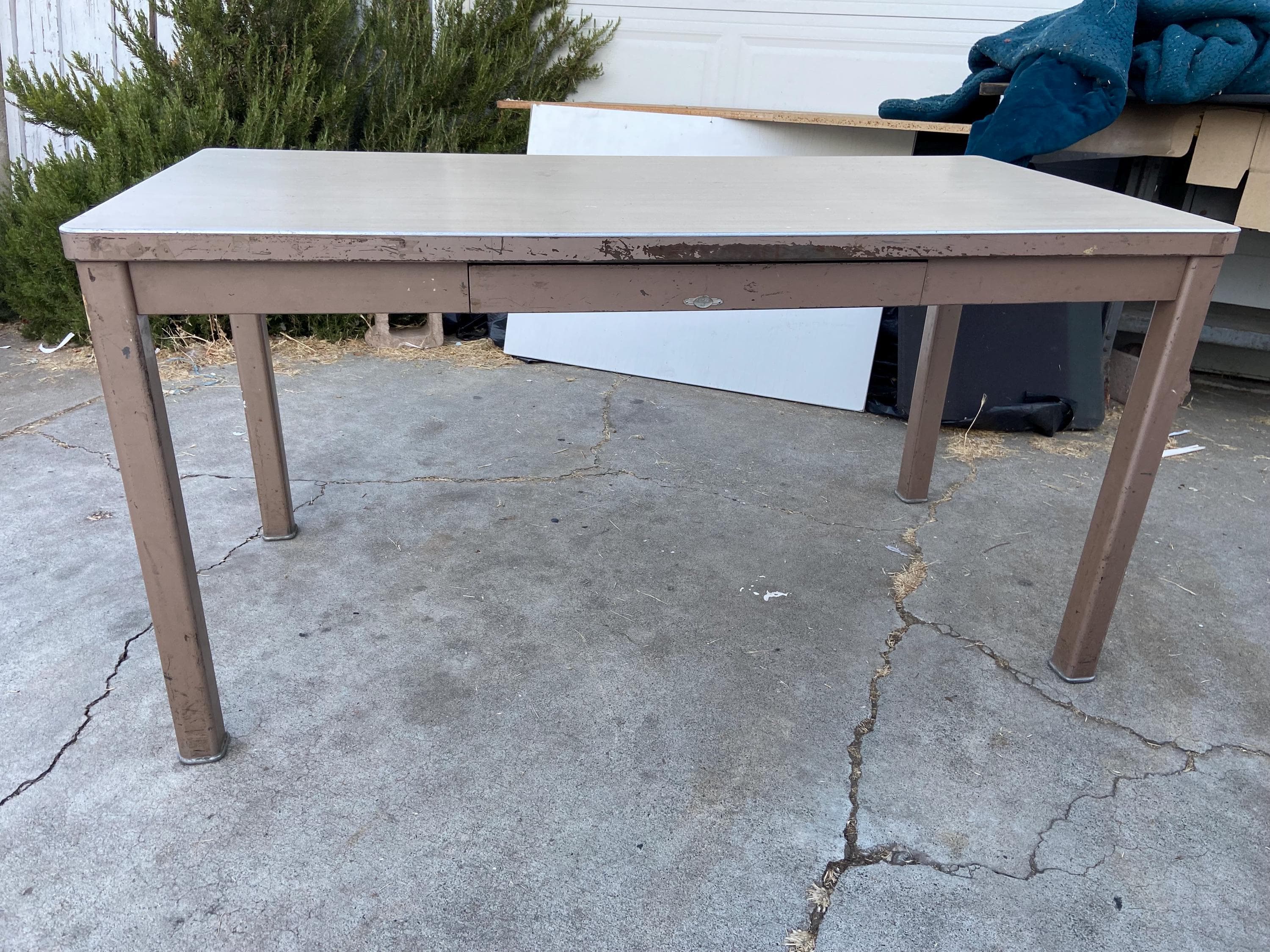 vintage art metal mid century modern tanker desk shop table - Thumbnail 8