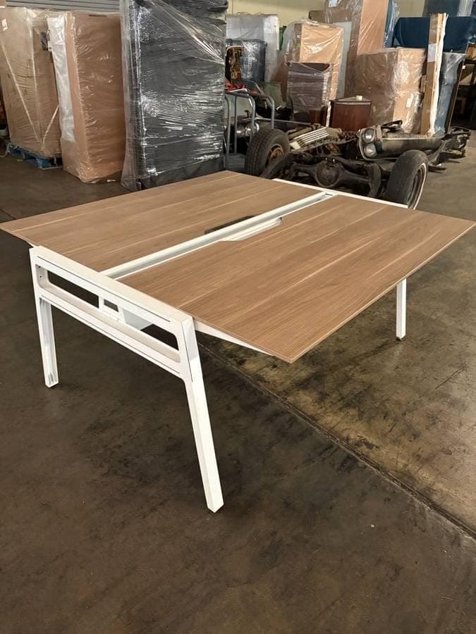 Steelcase Bivi turnstone office desk for 2/4/6/8 Virginia walnut top and white base - Image 1