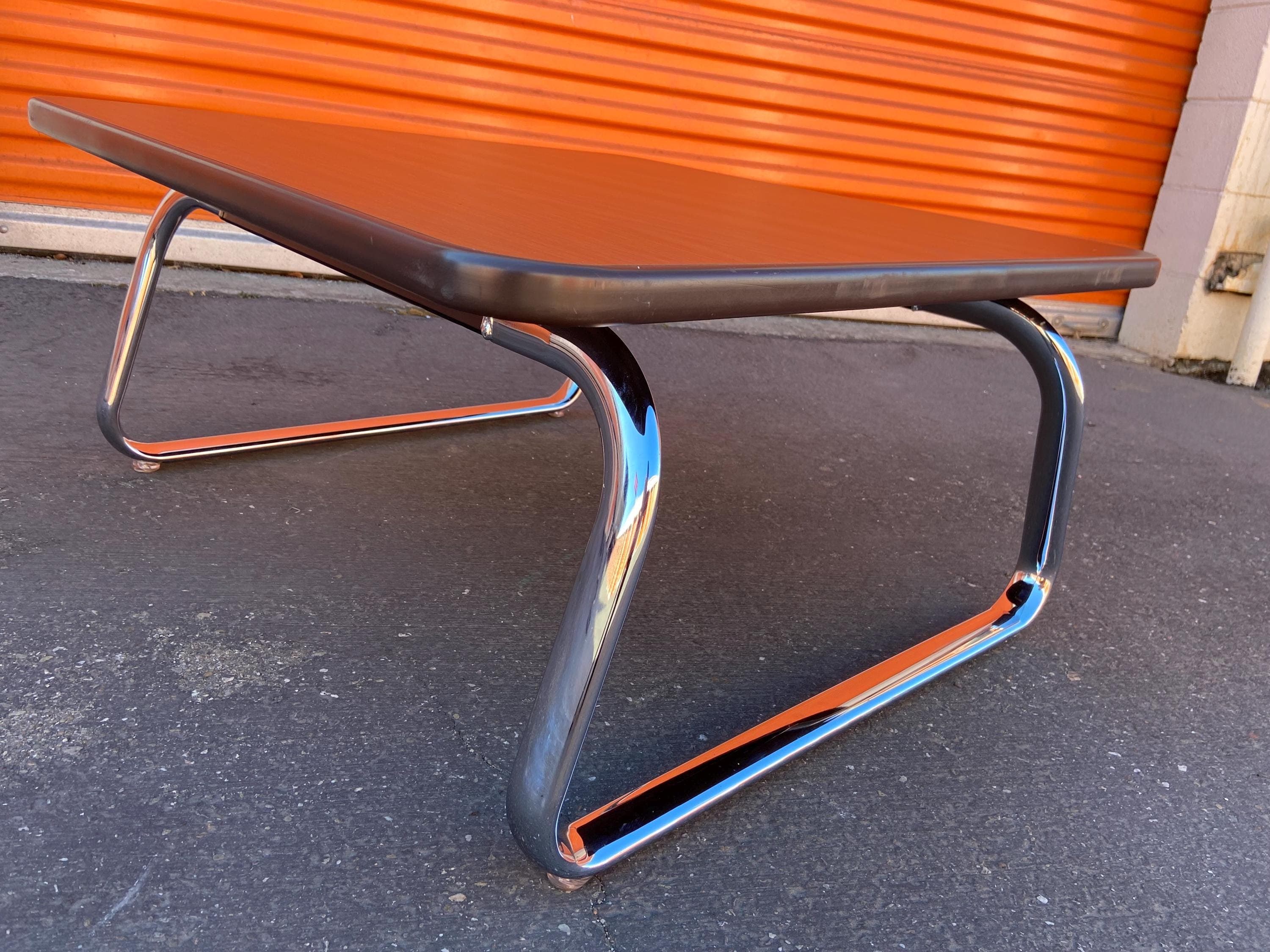 steelcase vintage mid century modern chrome tubular coffee table - Thumbnail 3