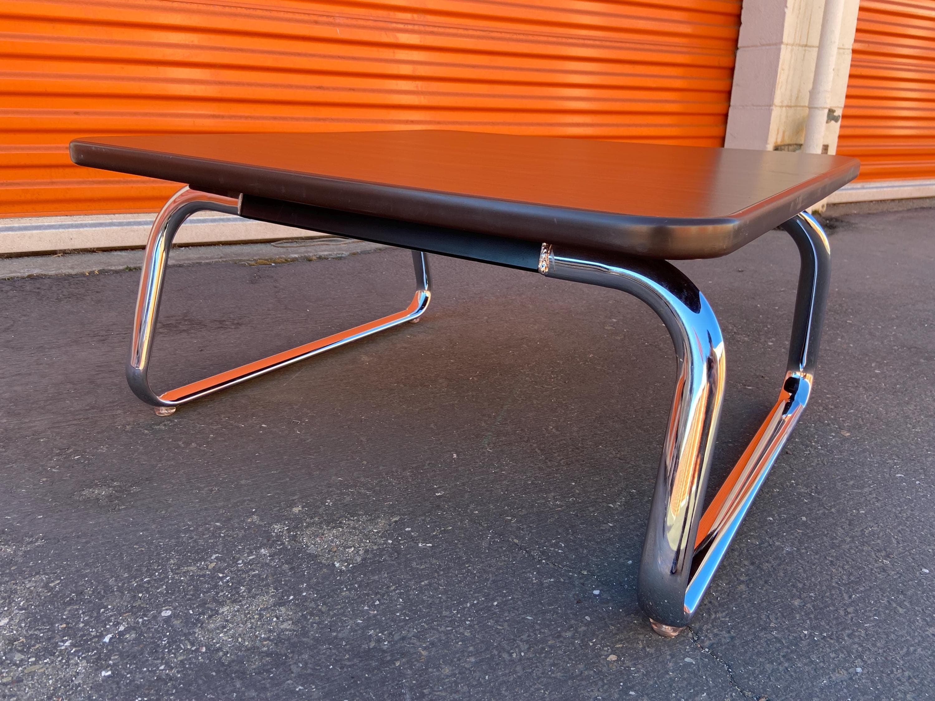 steelcase vintage mid century modern chrome tubular coffee table - Thumbnail 4