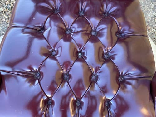 Pair of Queen Anne Mahogany Wing Oxblood Faux Leather Rolling Chairs - Thumbnail 5