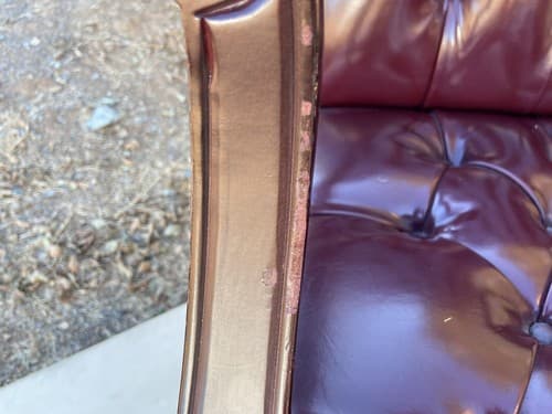 Pair of Queen Anne Mahogany Wing Oxblood Faux Leather Rolling Chairs - Thumbnail 6