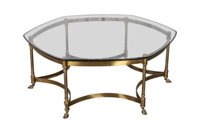 Vintage Labarge Brass  Hollywood Regency Hexagonal Coffee Table Glass