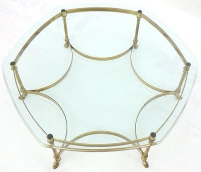 Vintage Labarge Brass  Hollywood Regency Hexagonal Coffee Table Glass - Thumbnail 3