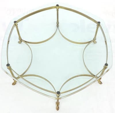 Vintage Labarge Brass  Hollywood Regency Hexagonal Coffee Table Glass - Thumbnail 5