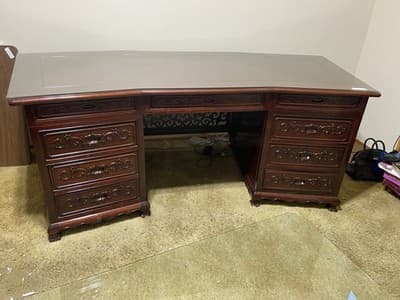 Vintage Mid Century Modern Oriental Rosewood Executive Desk