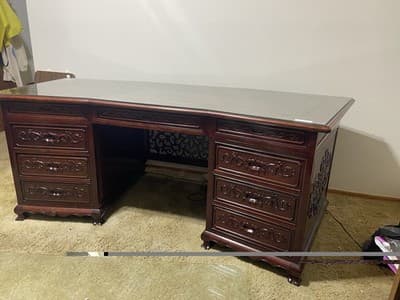 Vintage Mid Century Modern Oriental Rosewood Executive Desk - Thumbnail 2