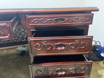 Vintage Mid Century Modern Oriental Rosewood Executive Desk - Thumbnail 3