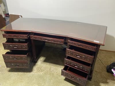 Vintage Mid Century Modern Oriental Rosewood Executive Desk - Thumbnail 10