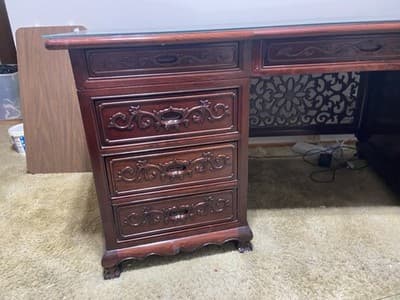 Vintage Mid Century Modern Oriental Rosewood Executive Desk - Thumbnail 15