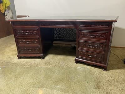 Vintage Mid Century Modern Oriental Rosewood Executive Desk - Thumbnail 12