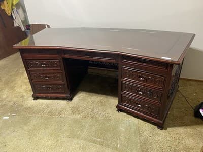 Vintage Mid Century Modern Oriental Rosewood Executive Desk - Thumbnail 19