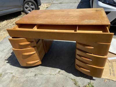 Mid Century Modern Desk Solid Maple Wood Heywood Wakefield Needs Restoration